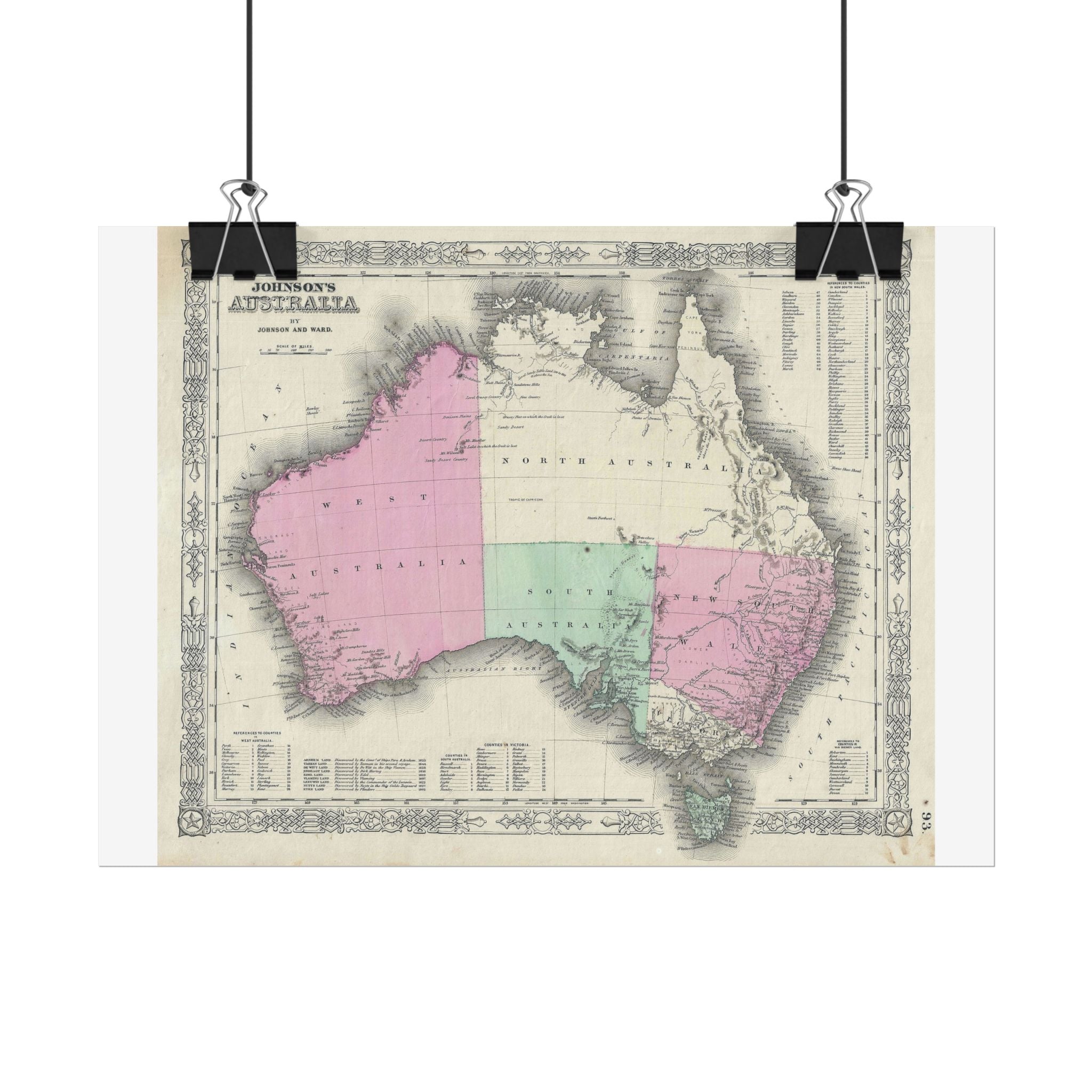 Australia Historic Map (c. 1863) Rolled Poster | Vintage Map Wall Art