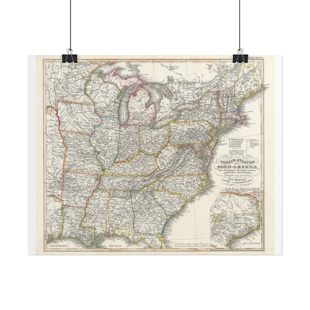 United States of America Historic Map (c. 1851) Rolled Poster | Vintage Map Wall Art