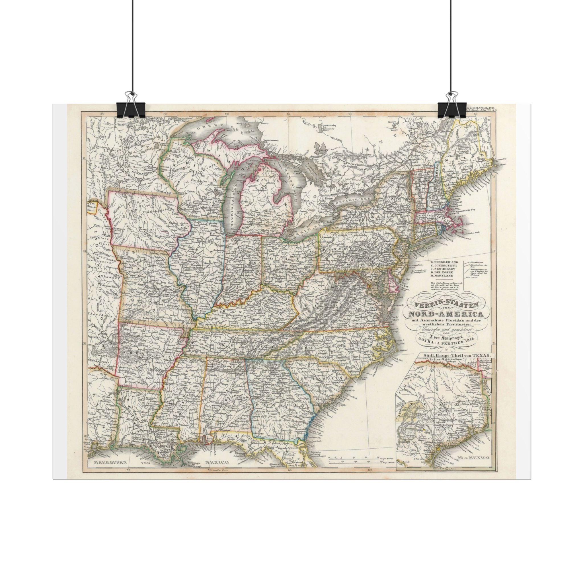 United States of America Historic Map (c. 1851) Rolled Poster | Vintage Map Wall Art