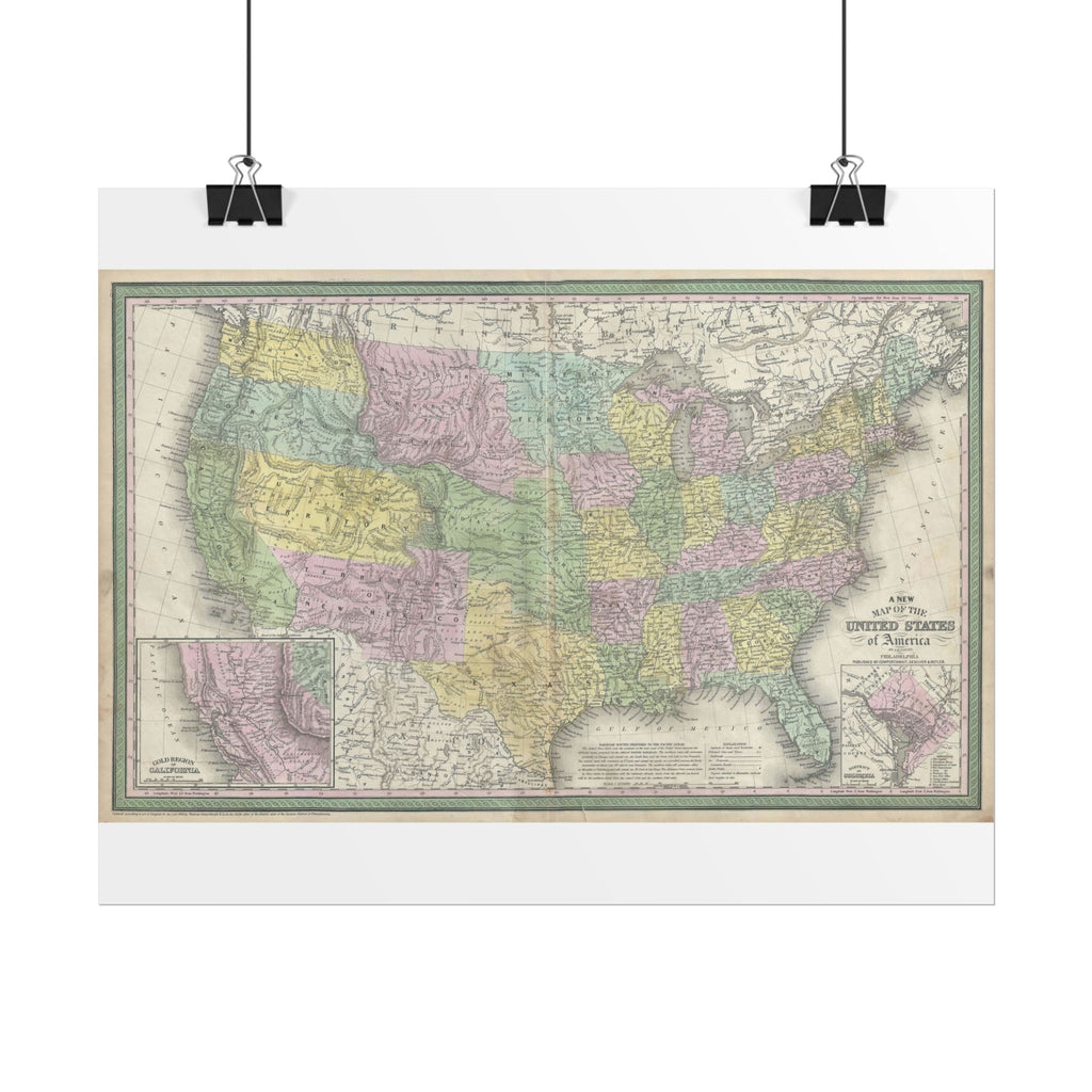 United States of America Historic Map (c. 1854) Rolled Poster | Vintage Map Wall Art
