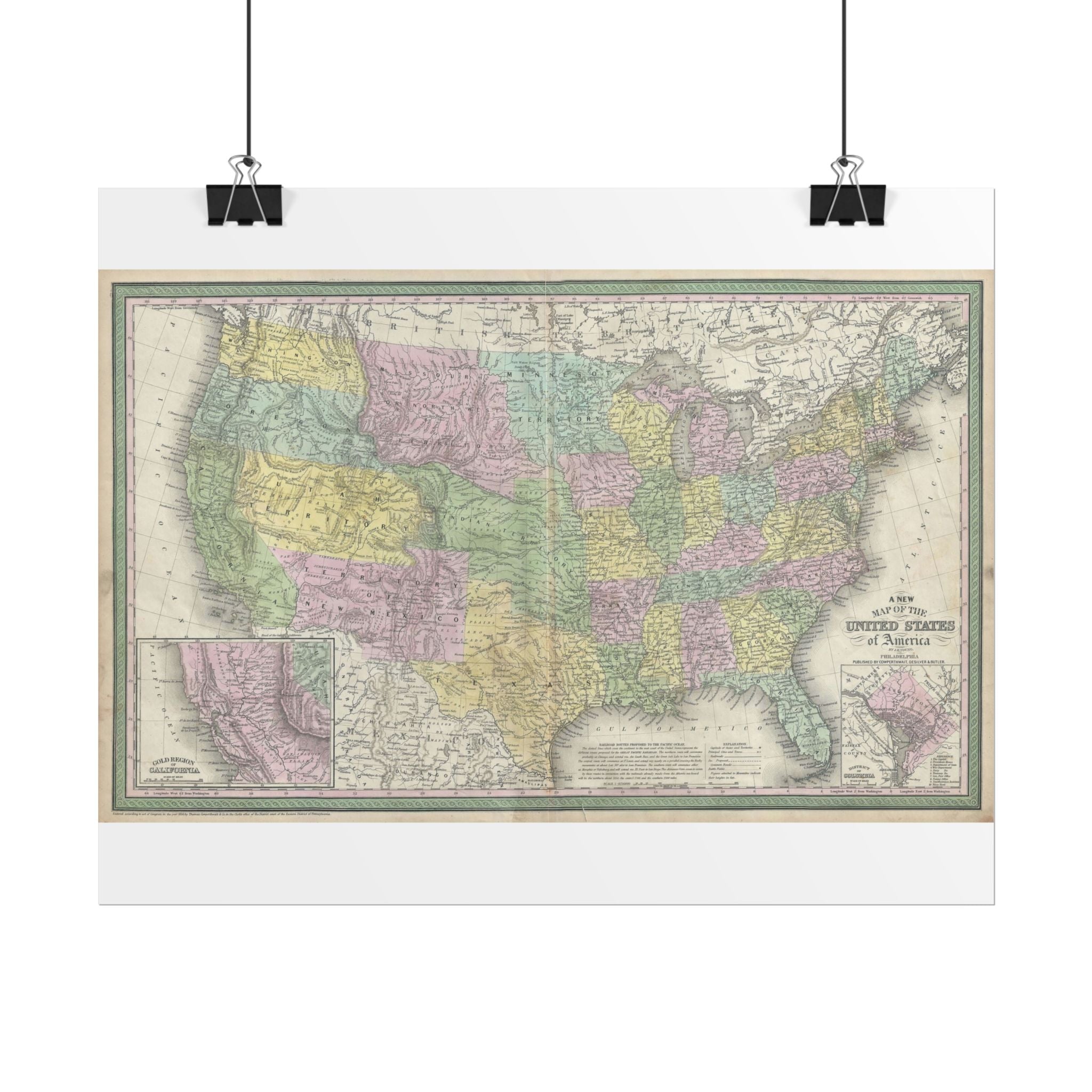 United States of America Historic Map (c. 1854) Rolled Poster | Vintage Map Wall Art