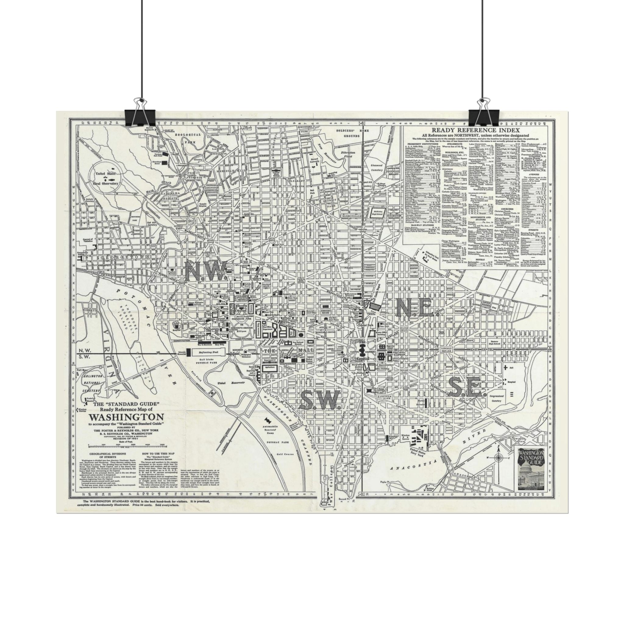Washington DC (c. 1937) Historic City Map Rolled Poster | Vintage Map Wall Art