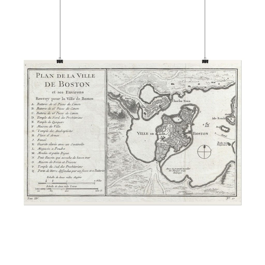 Boston, Massachusetts (c. 1756) Historic City Map Rolled Poster | Vintage Map Wall Art