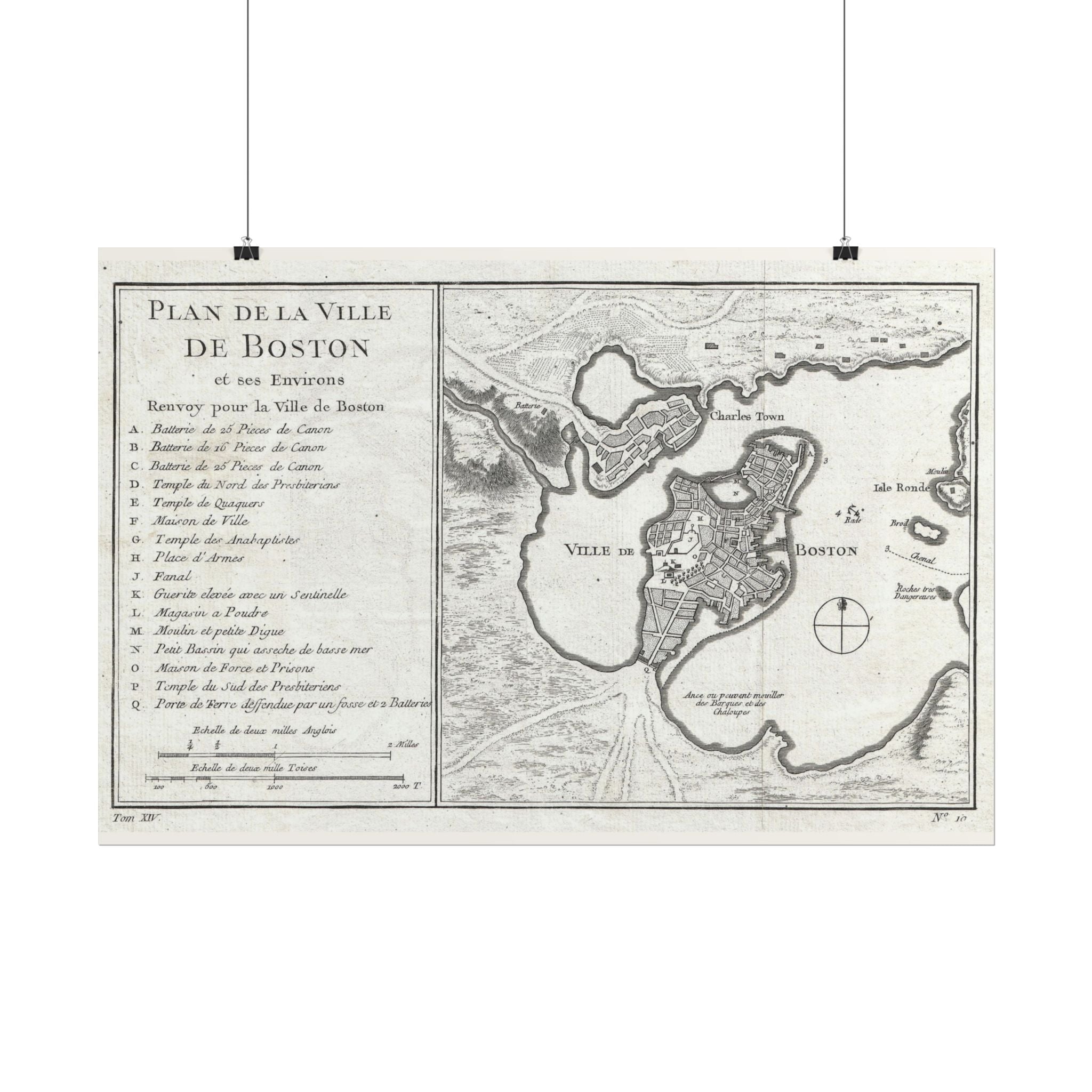 Boston, Massachusetts (c. 1756) Historic City Map Rolled Poster | Vintage Map Wall Art
