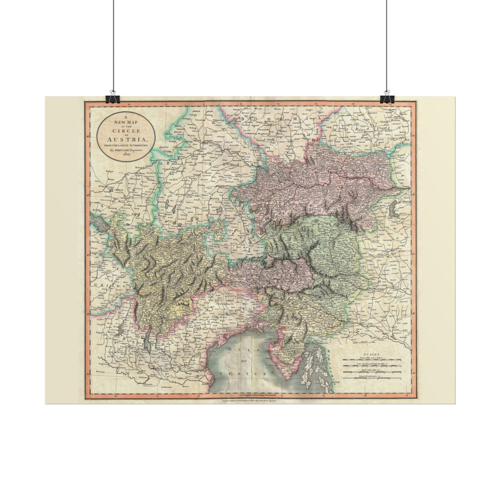 Austria Historic Map (c. 1801) Rolled Poster | Vintage Map Wall Art