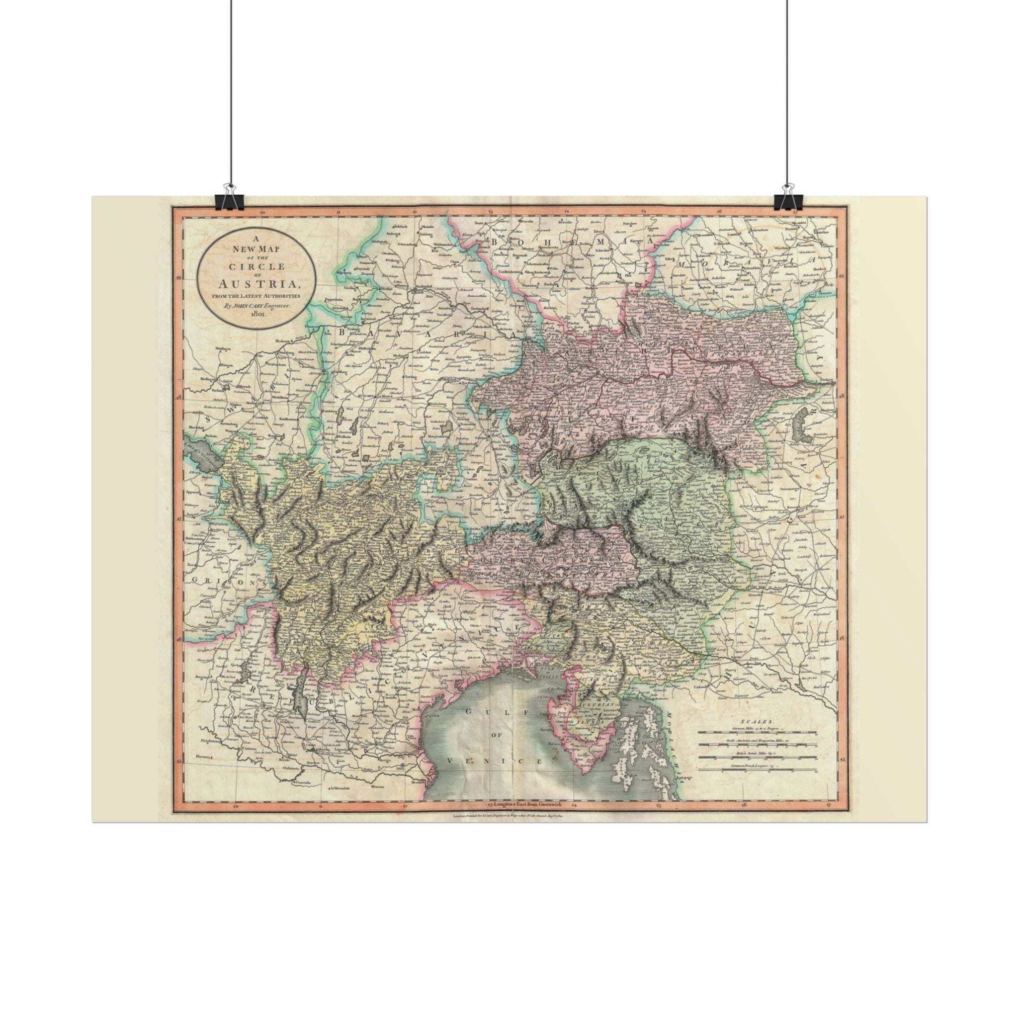 Austria Historic Map (c. 1801) Rolled Poster | Vintage Map Wall Art