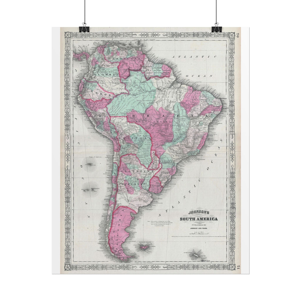 South America Antique Map (c. 1863) Rolled Poster | Vintage Map Wall Art