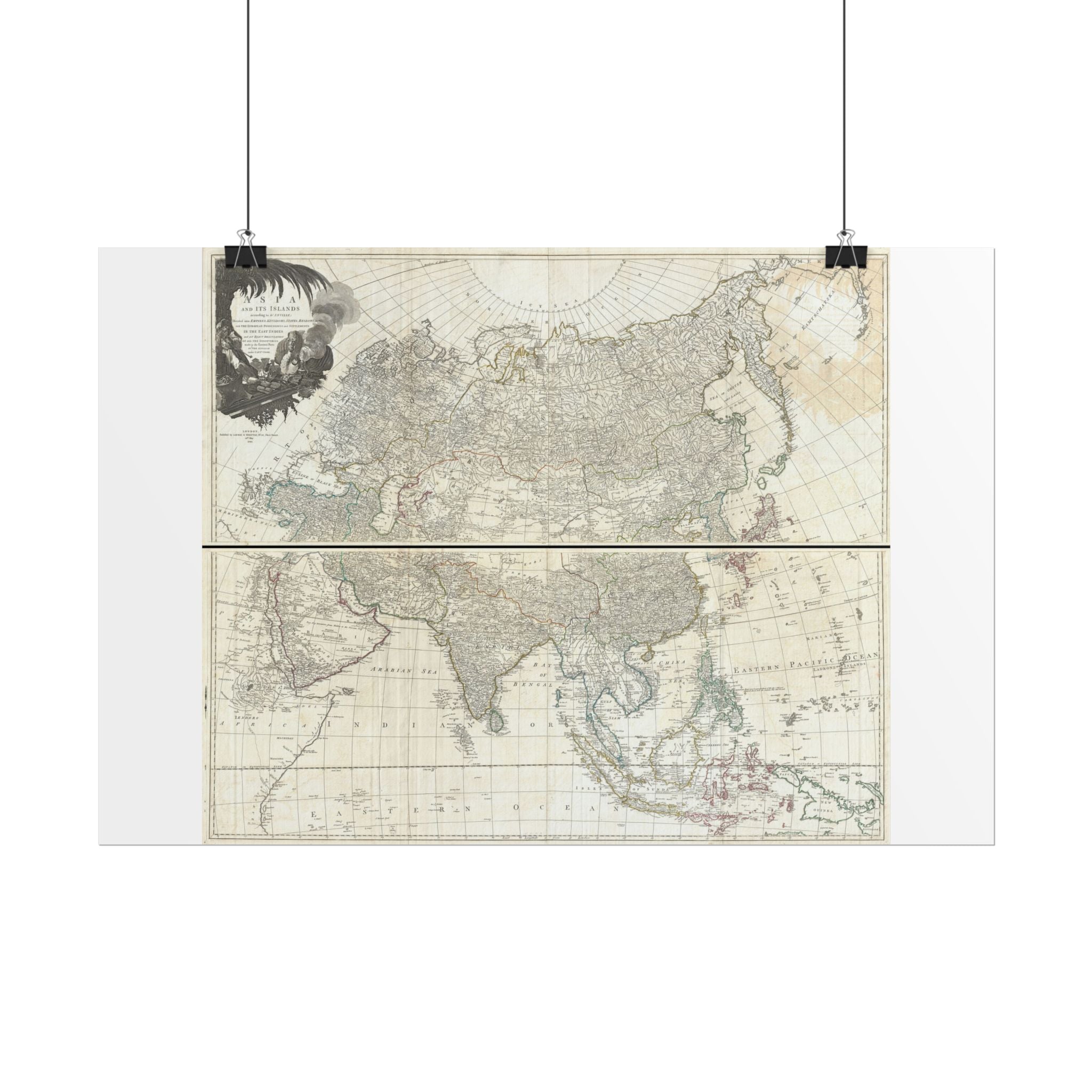 Asia Historic World Map (c. 1794) Rolled Poster | Antique State Map Wall Art