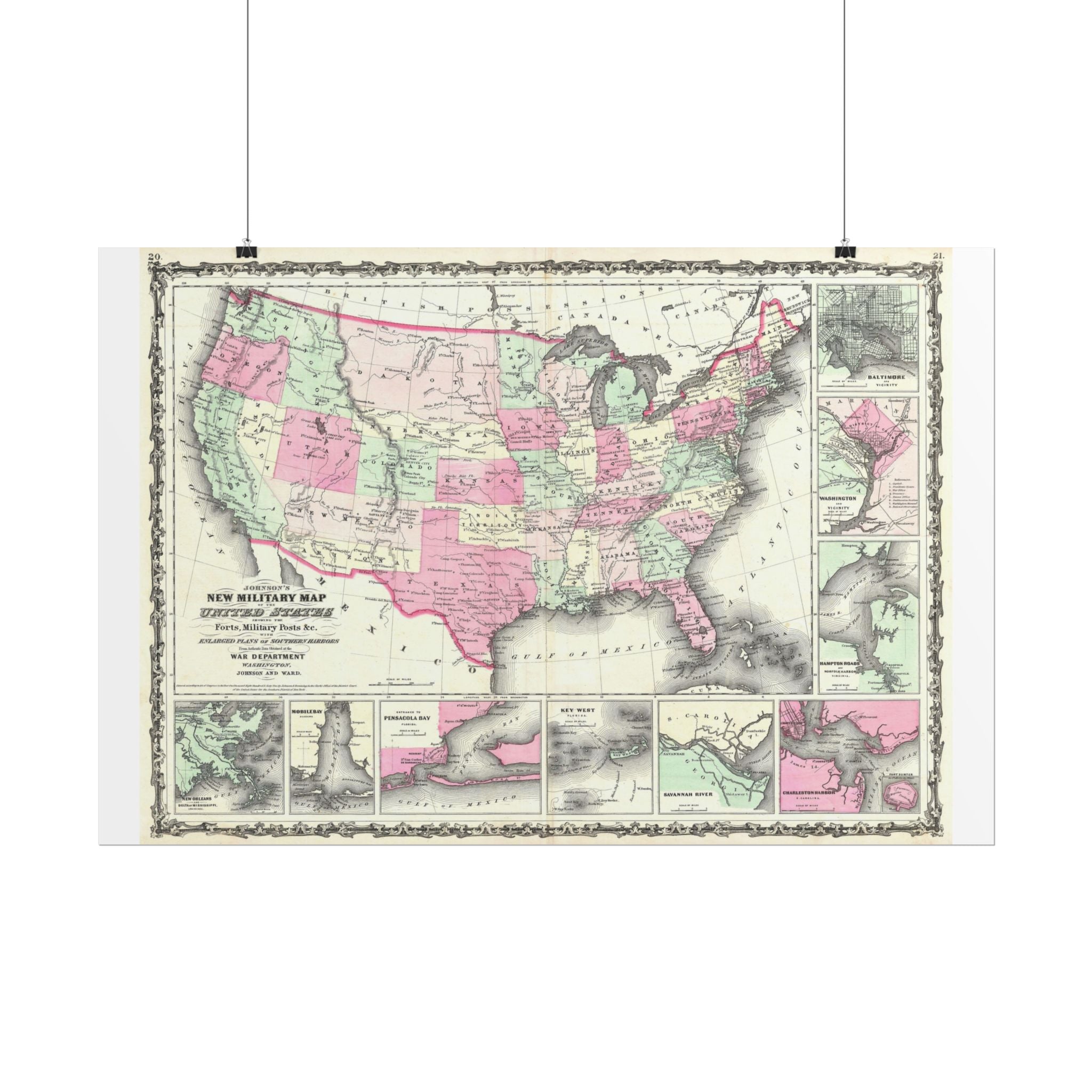 United States of America Historic Military Map (c. 1863) Rolled Poster | Vintage Map Wall Art
