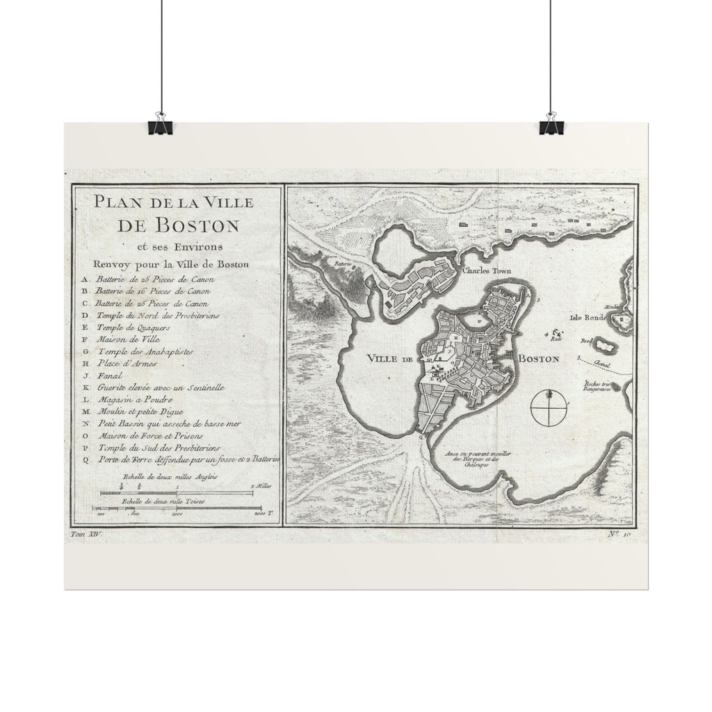 Boston, Massachusetts (c. 1756) Historic City Map Rolled Poster | Vintage Map Wall Art