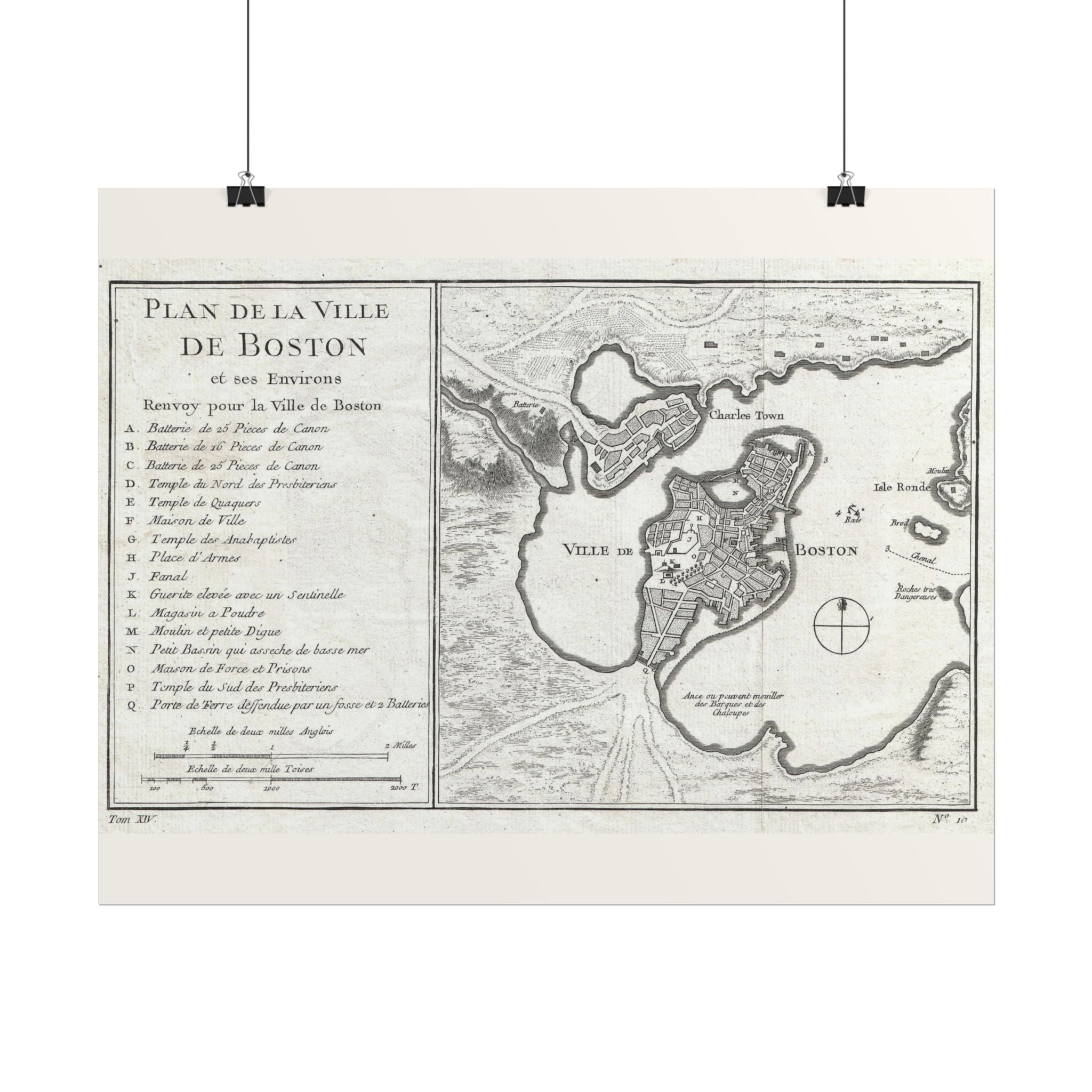 Boston, Massachusetts (c. 1756) Historic City Map Rolled Poster | Vintage Map Wall Art