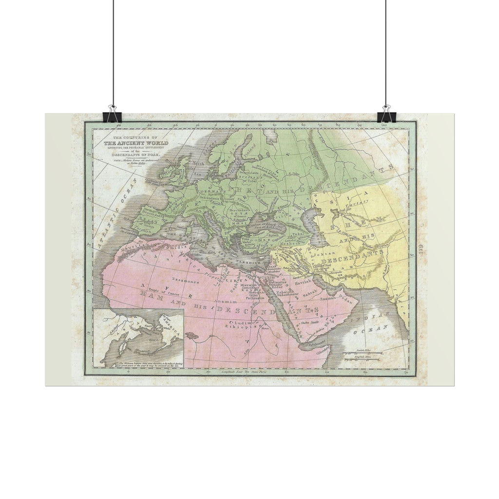 The Ancient World Decendants of Noah Historic Map (c. 1835) Rolled Poster | Antique Map Wall Art