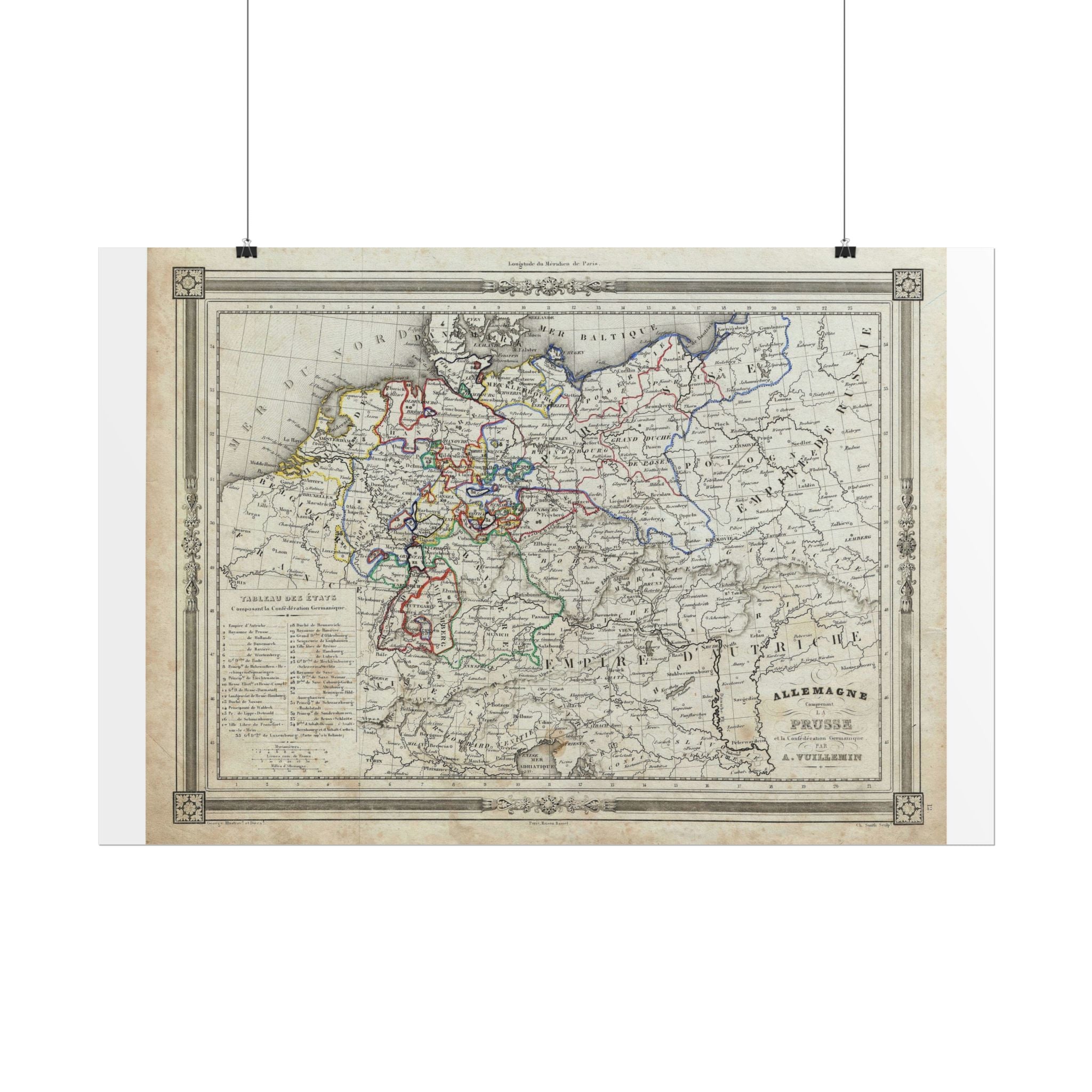 Germany Prussia Historic Map (c. 1852) Rolled Poster | Vintage Map Wall Art