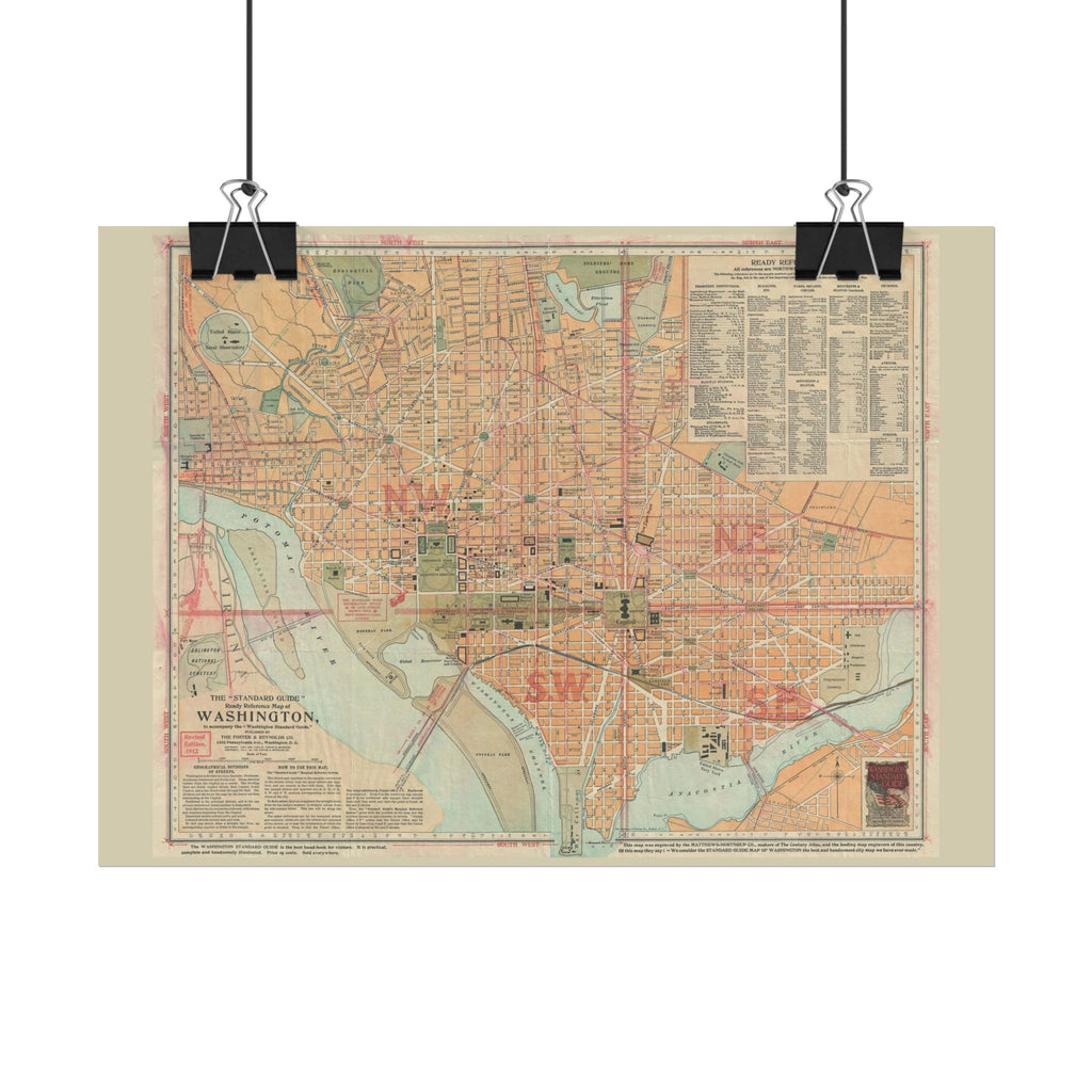 Washington DC (c. 1912) Historic City Map Rolled Poster | Vintage Map Wall Art
