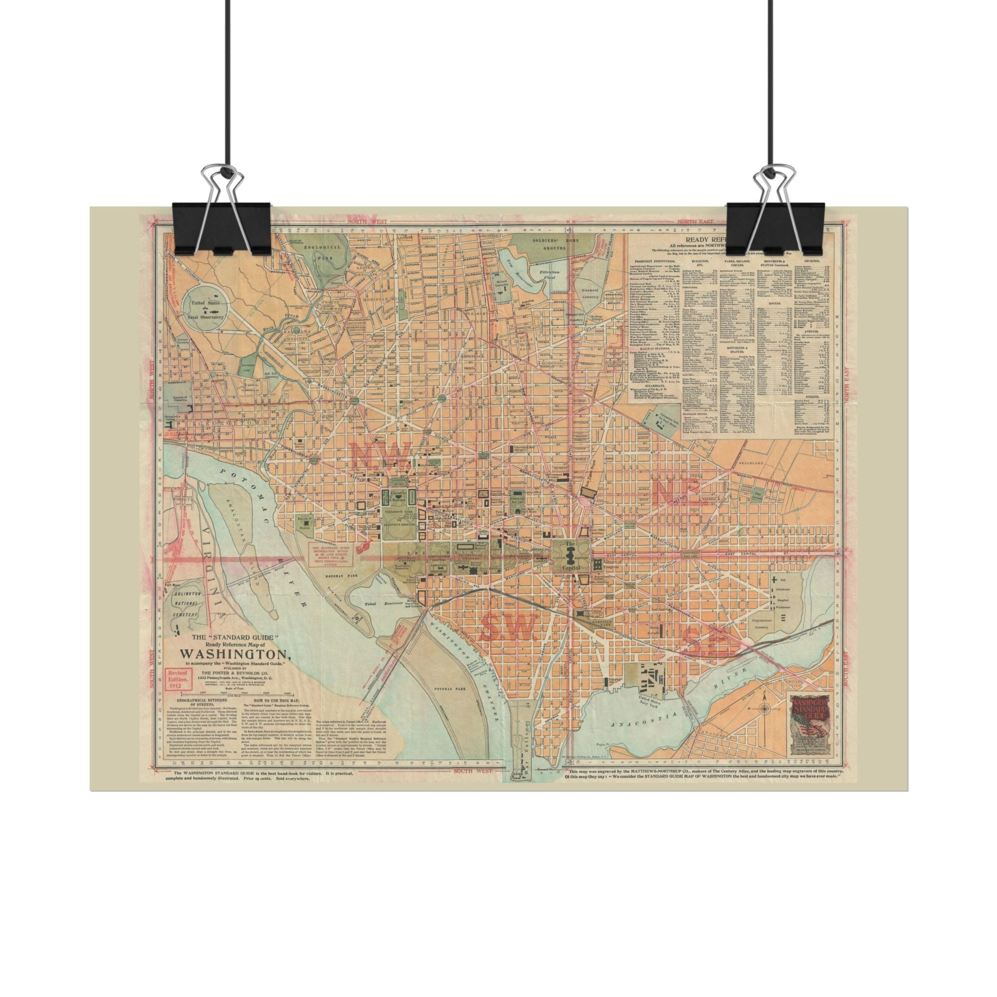 Washington DC (c. 1912) Historic City Map Rolled Poster | Vintage Map Wall Art