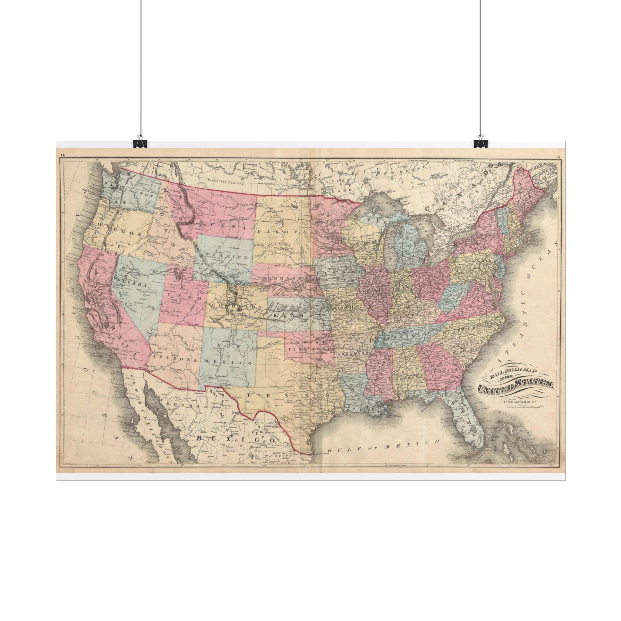 United States of America Historic Railroad Map (c. 1876) Rolled Poster | Vintage Map Wall Art