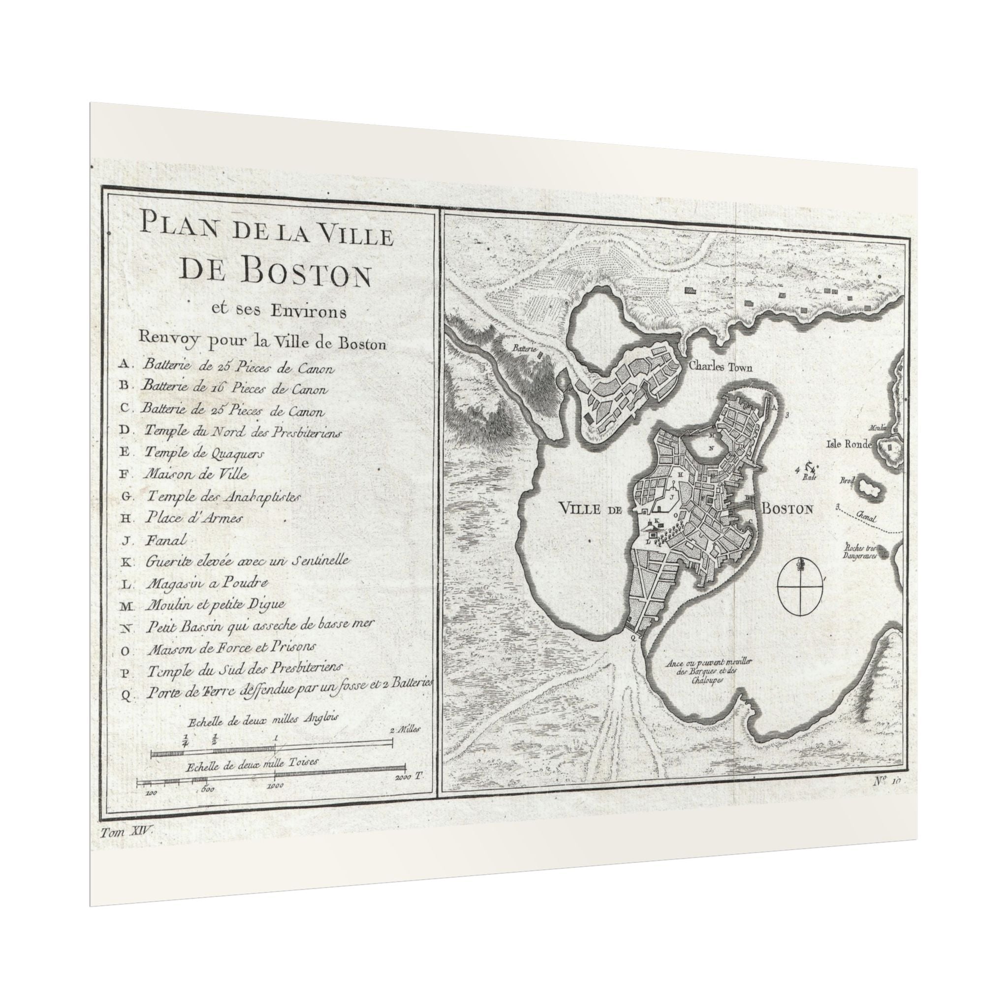 Boston, Massachusetts (c. 1756) Historic City Map Rolled Poster | Vintage Map Wall Art