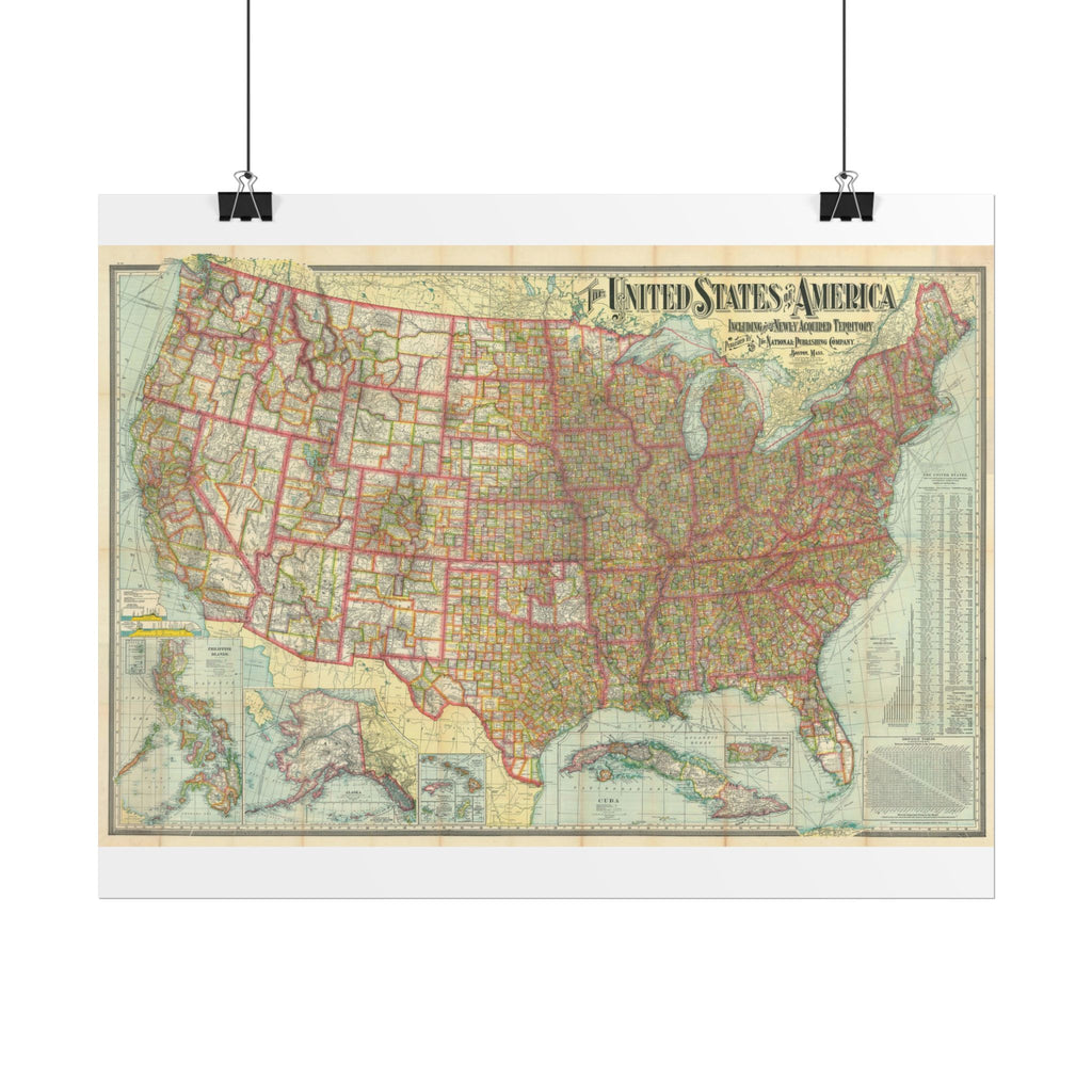 United States of America Historic Map (c. 1902) Rolled Poster | Vintage Map Wall Art