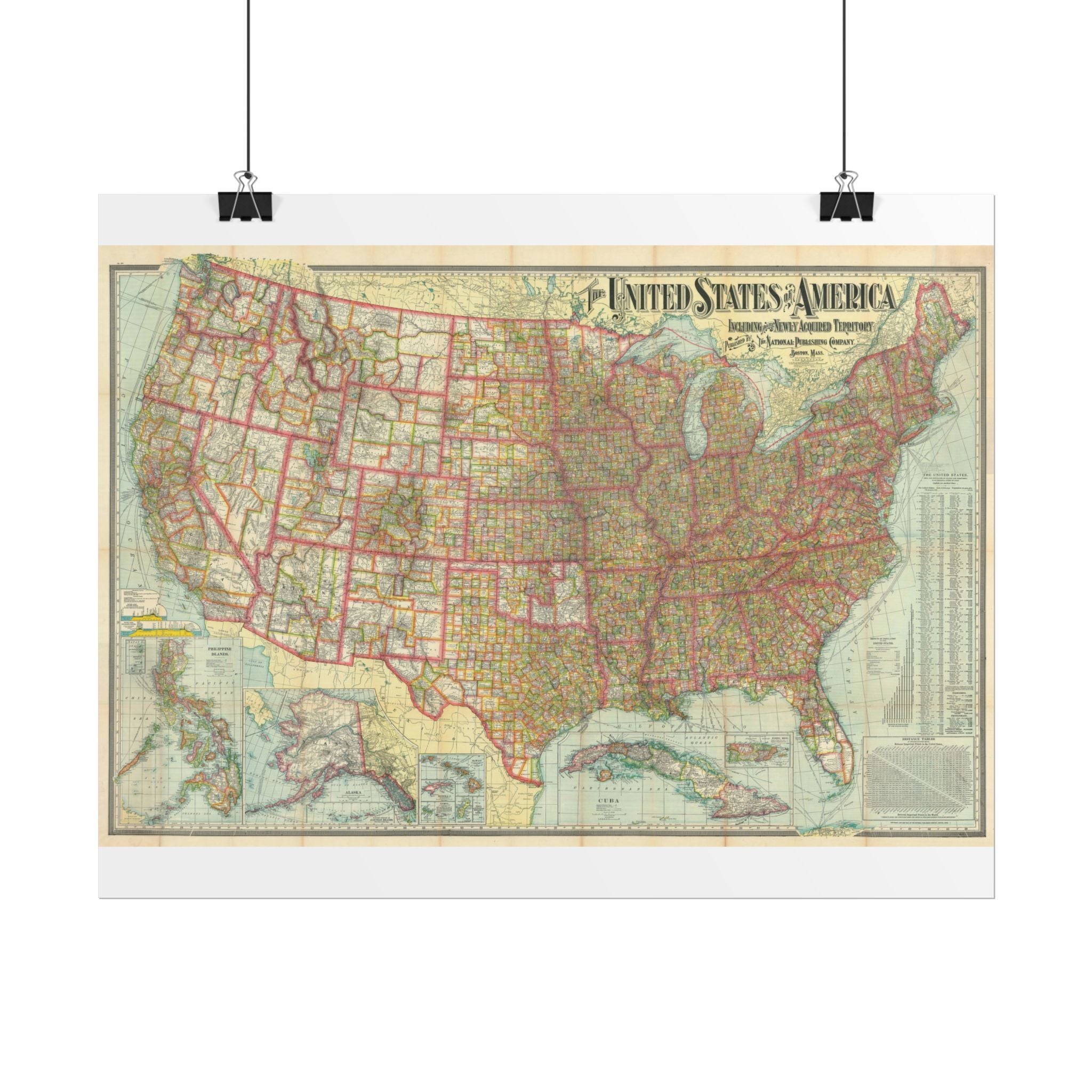 United States of America Historic Map (c. 1902) Rolled Poster | Vintage Map Wall Art