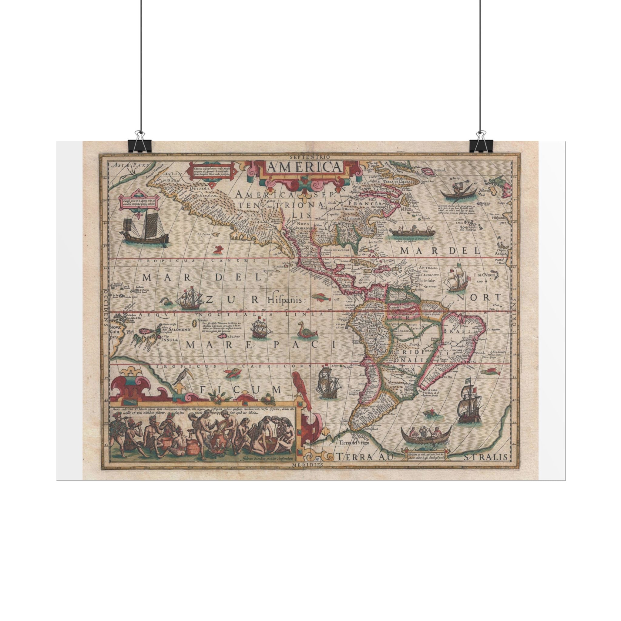 Americas Antique Map (c. 1606) Rolled Poster | Vintage Map Wall Art