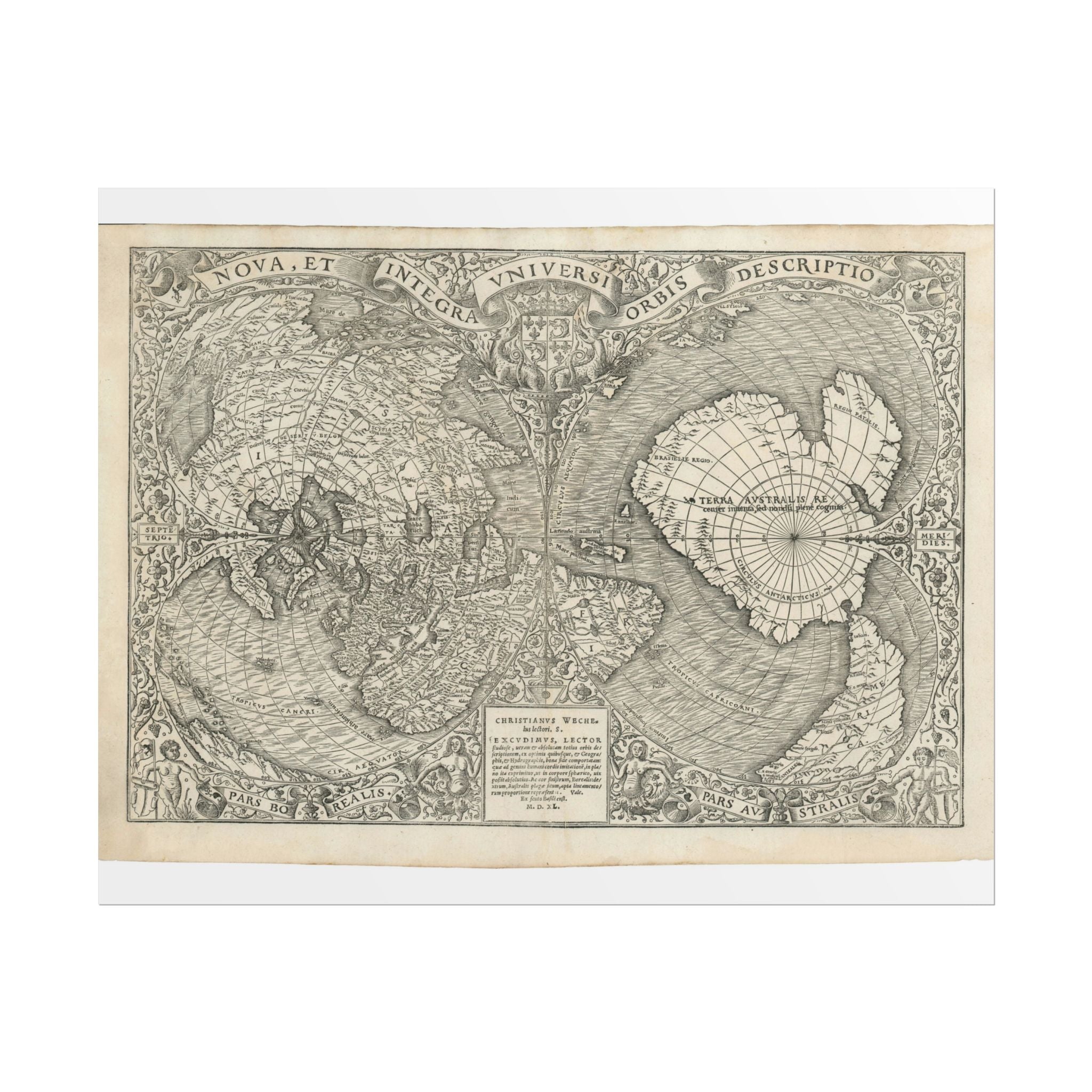 World Atlas Historic Map (c. 1540) Rolled Poster | Vintage Map Wall Art