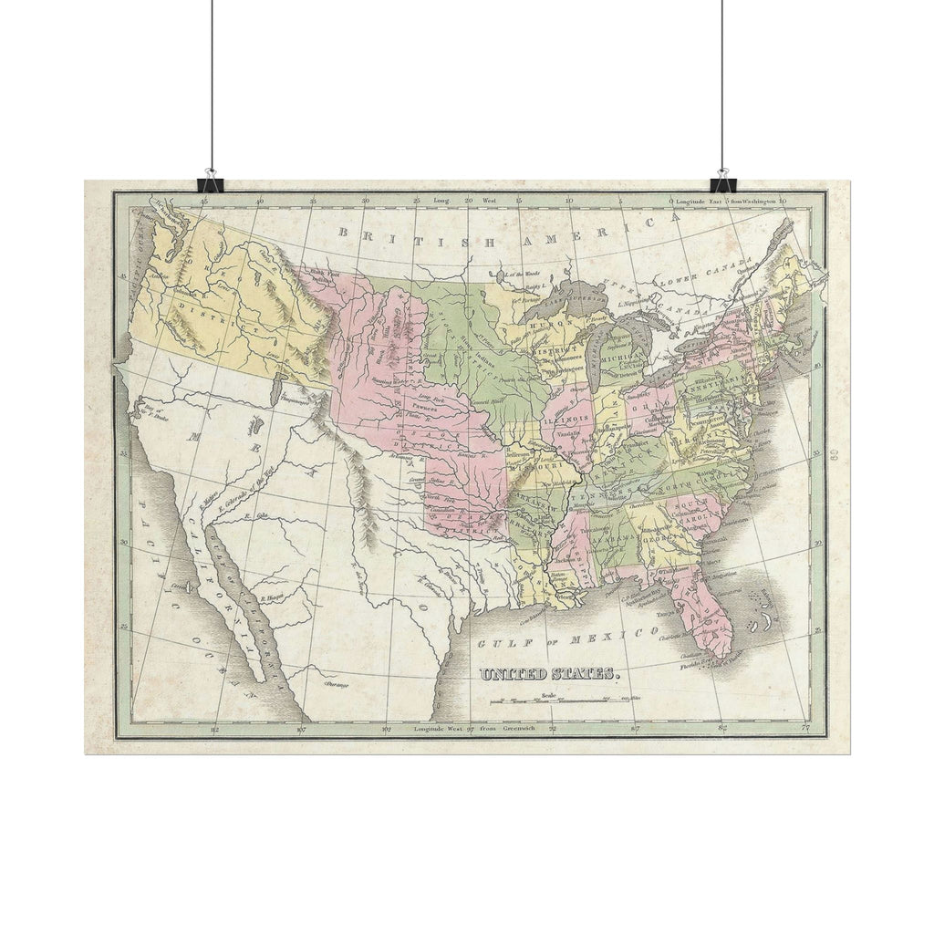 United States of America Historic Map (c. 1835) Rolled Poster | Vintage Map Wall Art