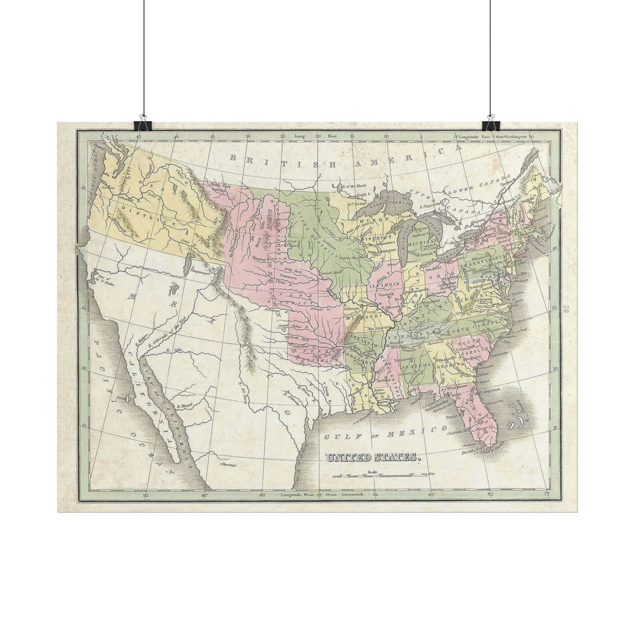 United States of America Historic Map (c. 1835) Rolled Poster | Vintage Map Wall Art