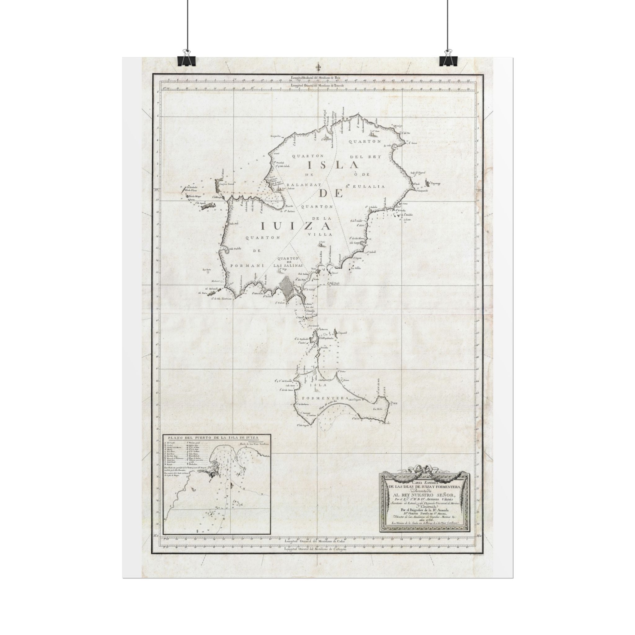 Ibiza, Spain Historic City Map (c. 1786) Rolled Poster | Vintage Map Wall Art