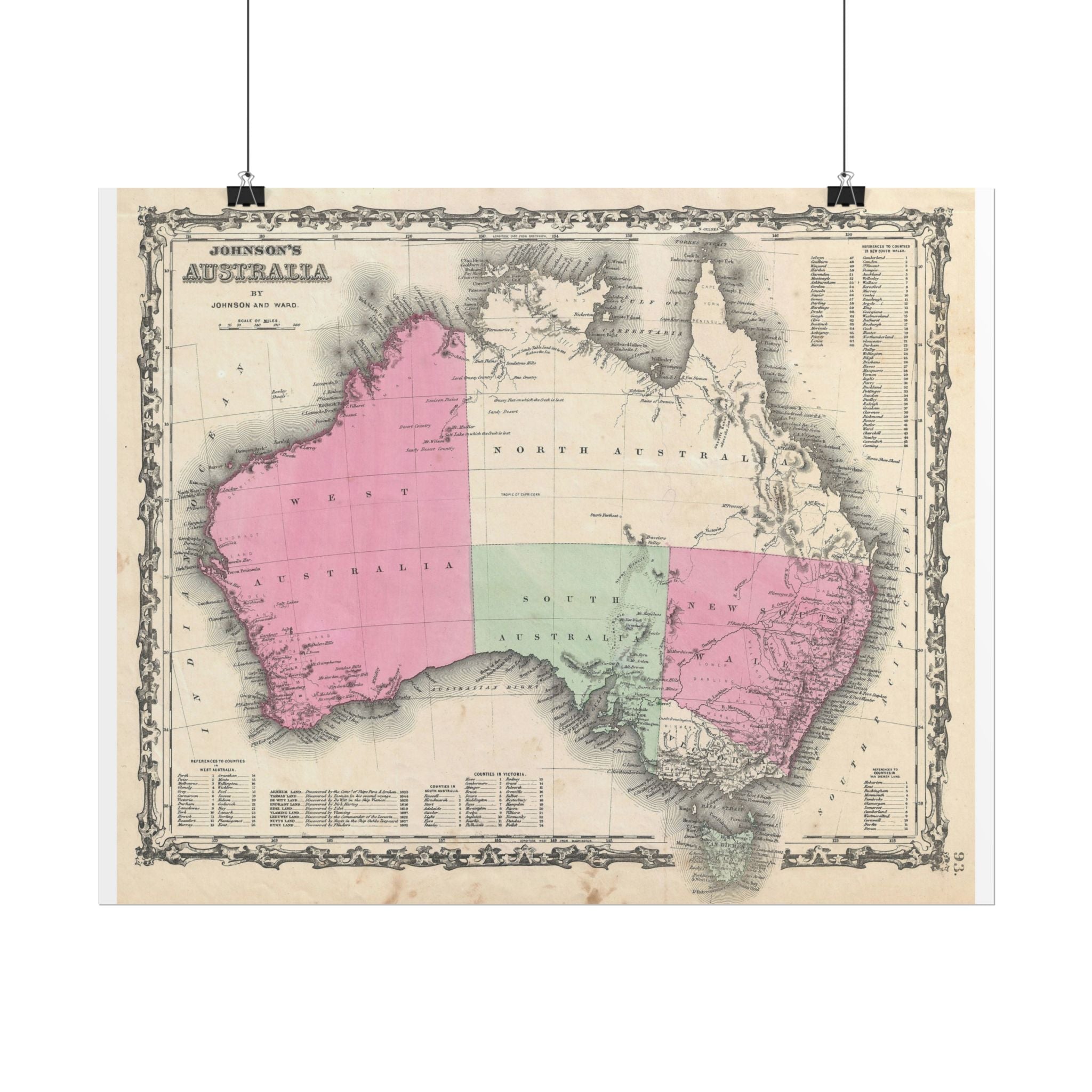 Australia Historic Map (c. 1862) Rolled Poster | Vintage Map Wall Art