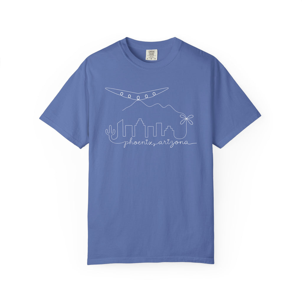 Phoenix, Arizona Minimal Line Art Skyline T-Shirt —  Unique Phoenix Lights UAP Tee