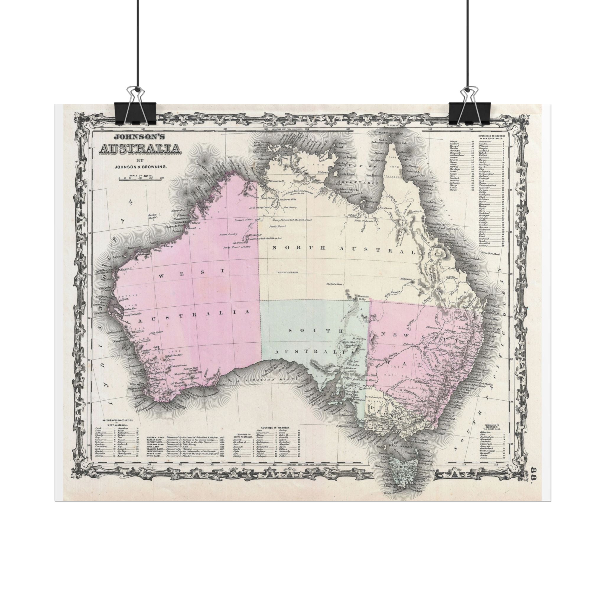 Australia Historic Map (c. 1861) Rolled Poster | Vintage Map Wall Art