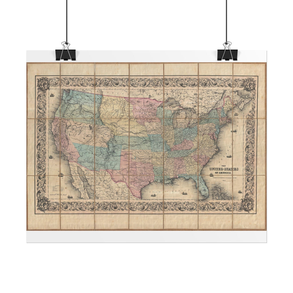 United States of America Historic Map (c. 1855) Rolled Poster | Vintage Map Wall Art