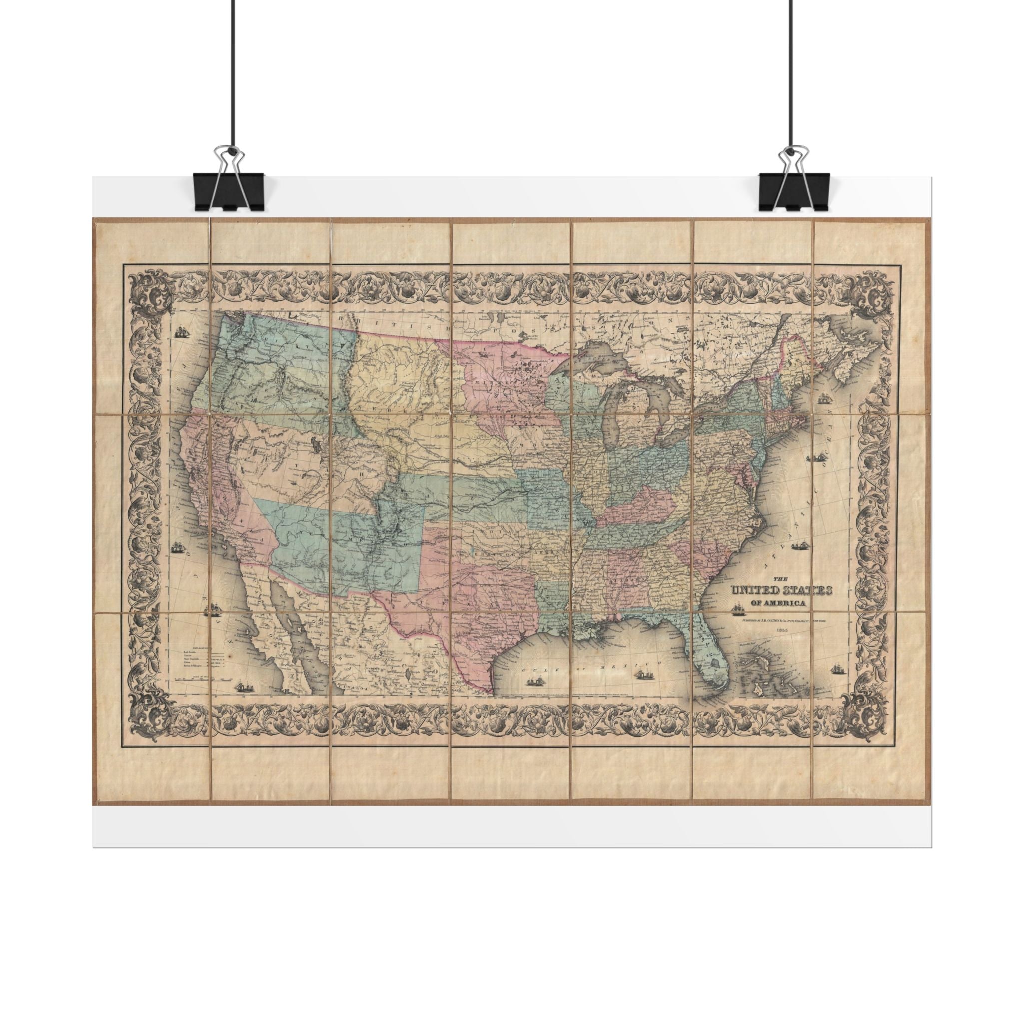 United States of America Historic Map (c. 1855) Rolled Poster | Vintage Map Wall Art
