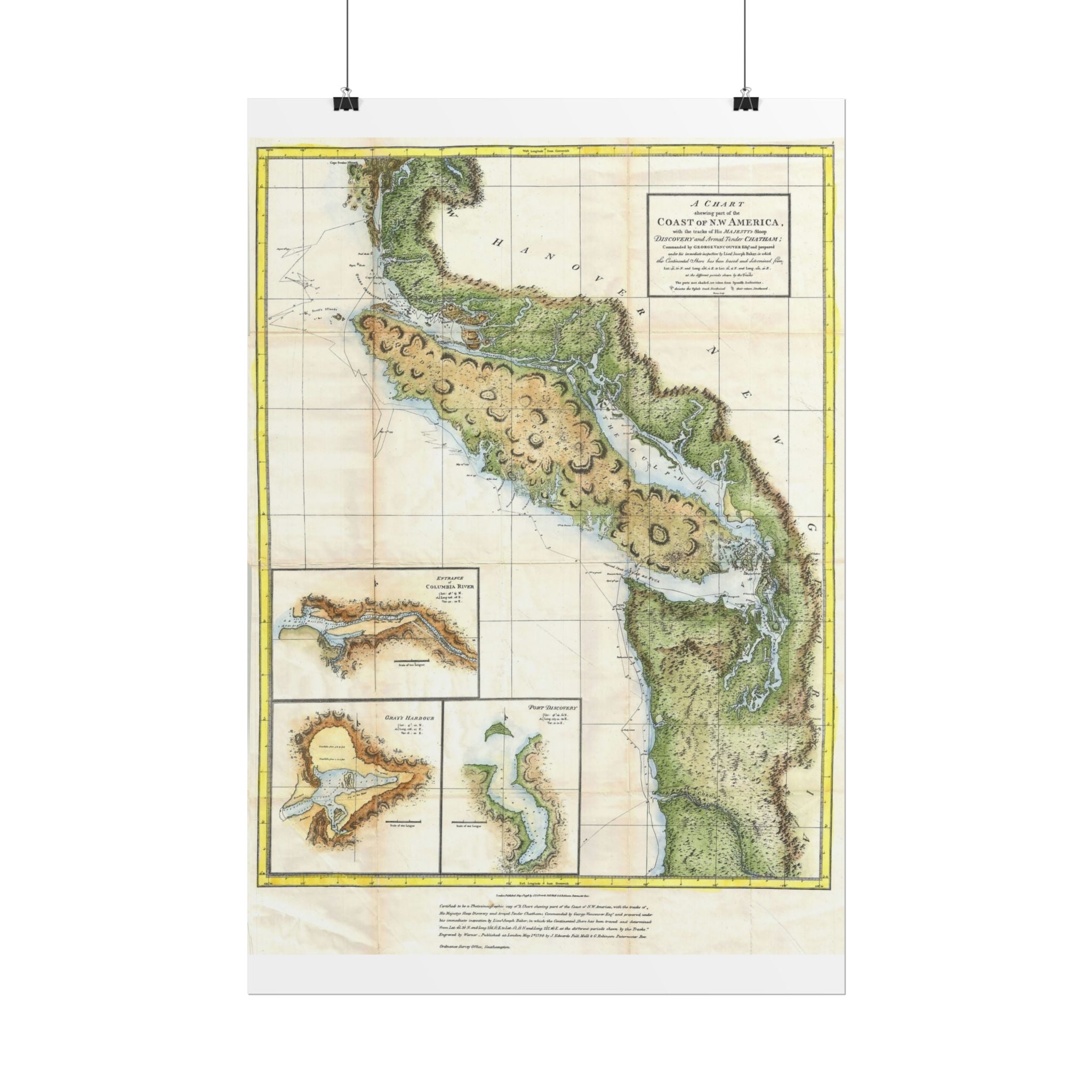 Vancouver, Canada Historic Map (c. 1798) Rolled Poster | Antique City Map Wall Art