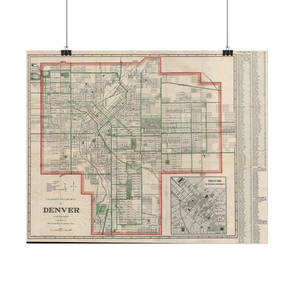 Denver, Colorado Historic Map (c. 1919) Rolled Poster | Antique City Map Wall Art