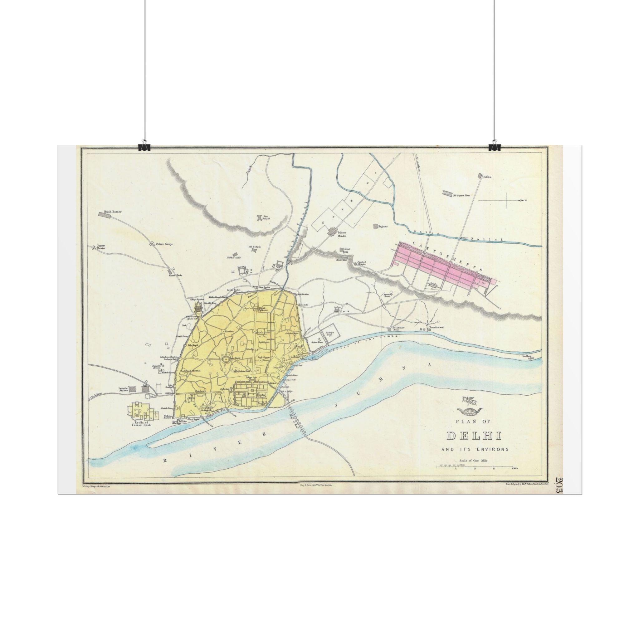 Delhi, India Historic City Map (c. 1867) Rolled Poster | Vintage Map Wall Art