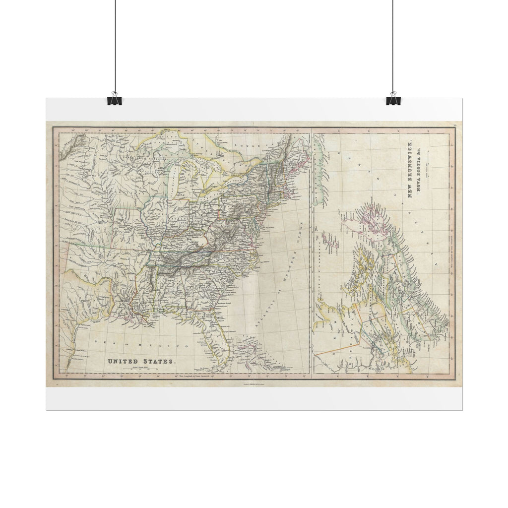 United States of America Historic Map (c. 1830) Rolled Poster | Vintage Map Wall Art