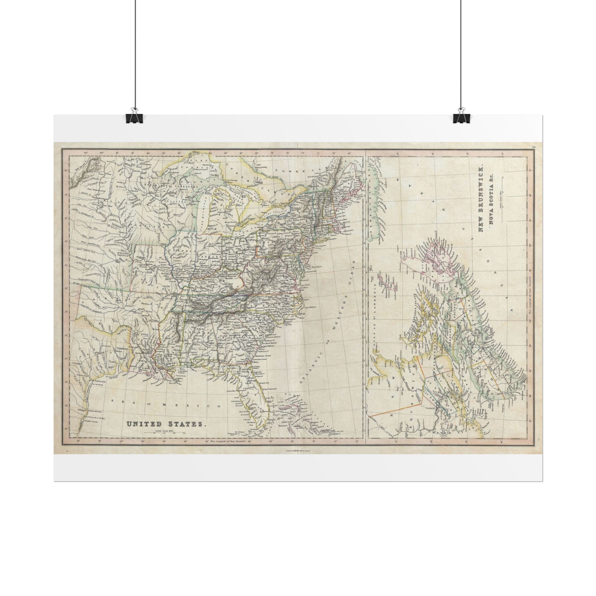United States of America Historic Map (c. 1830) Rolled Poster | Vintage Map Wall Art