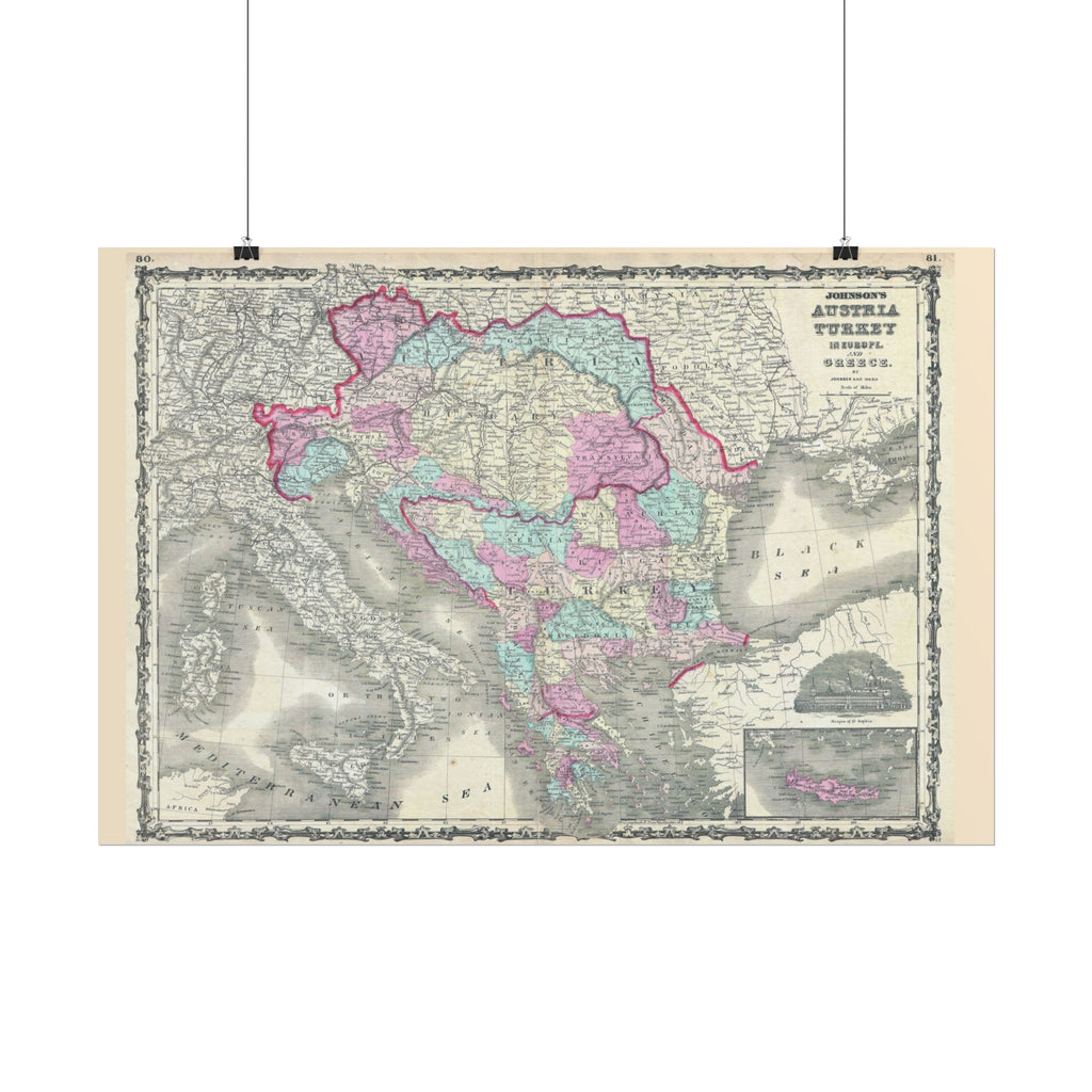 Austria Turkey Historic Map (c. 1862) Rolled Poster | Vintage Map Wall Art