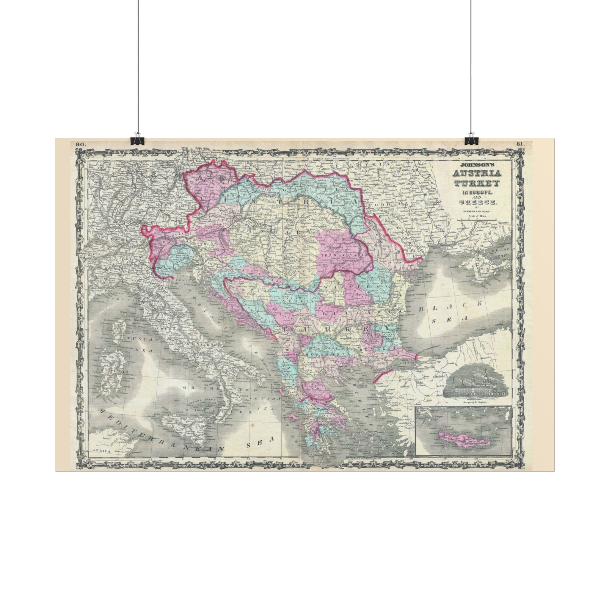 Austria Turkey Historic Map (c. 1862) Rolled Poster | Vintage Map Wall Art