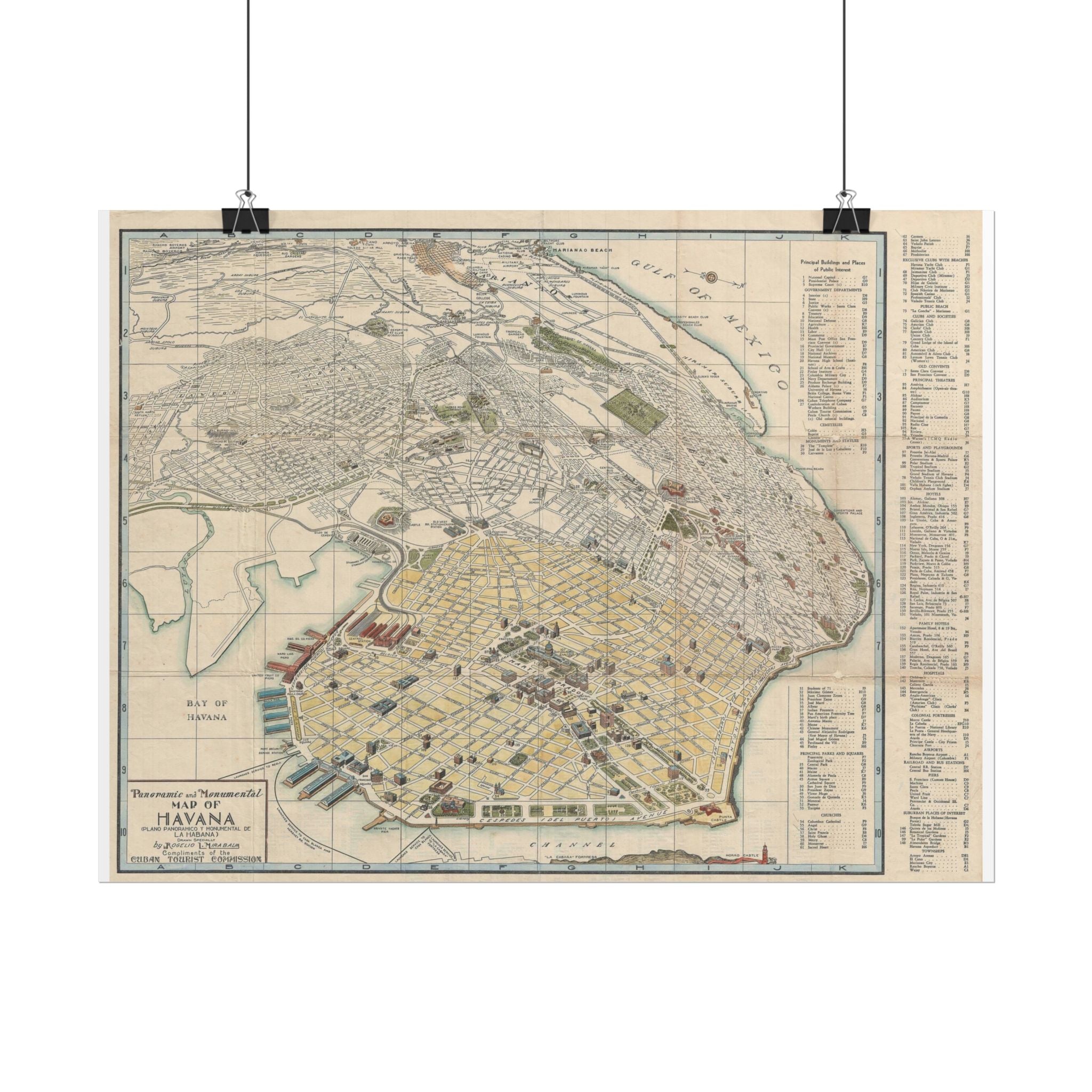 Havana, Cuba Historic City Map (c. 1950) Rolled Poster | Vintage Map Wall Art