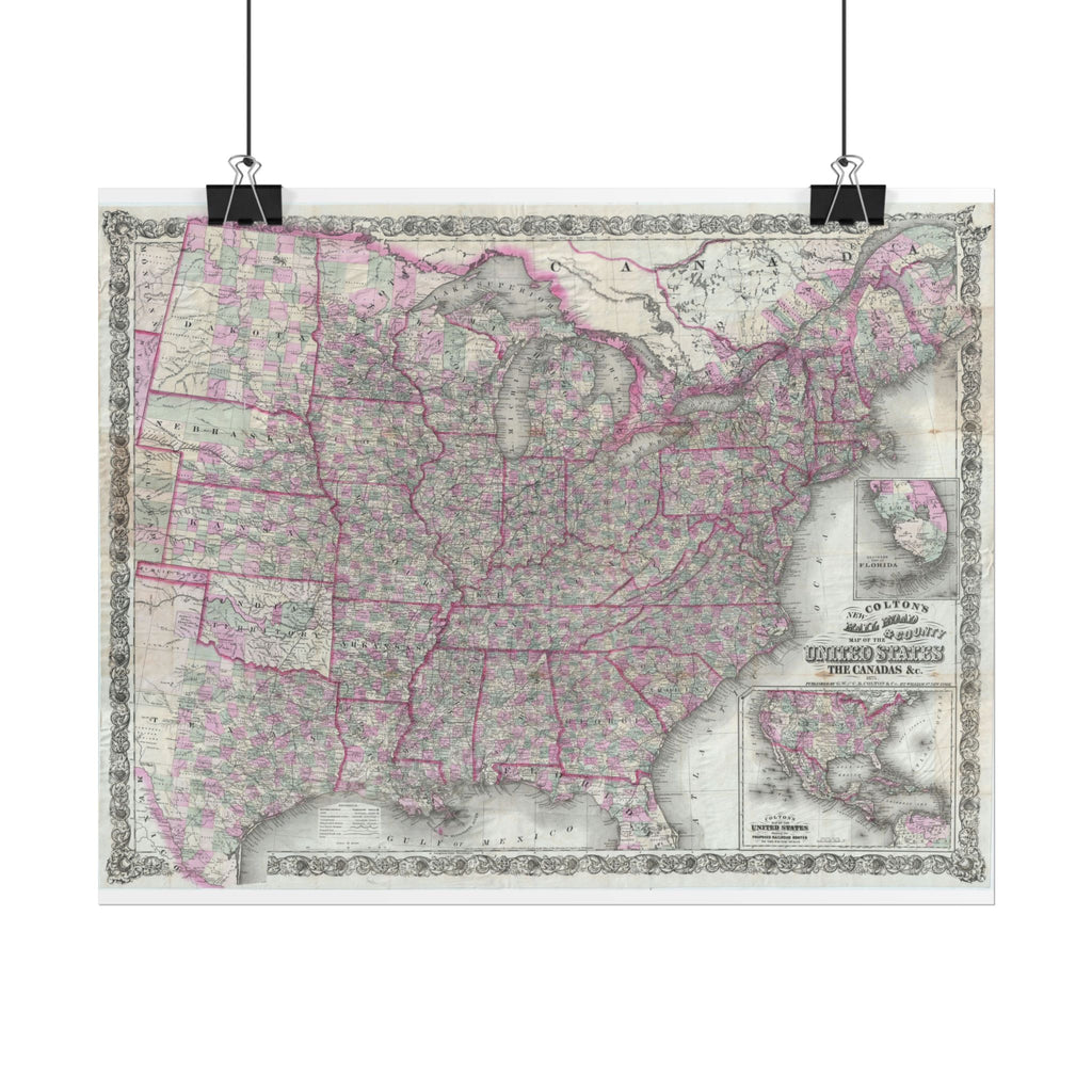 United States of America Historic Railroad Map (c. 1875) Rolled Poster | Vintage Map Wall Art