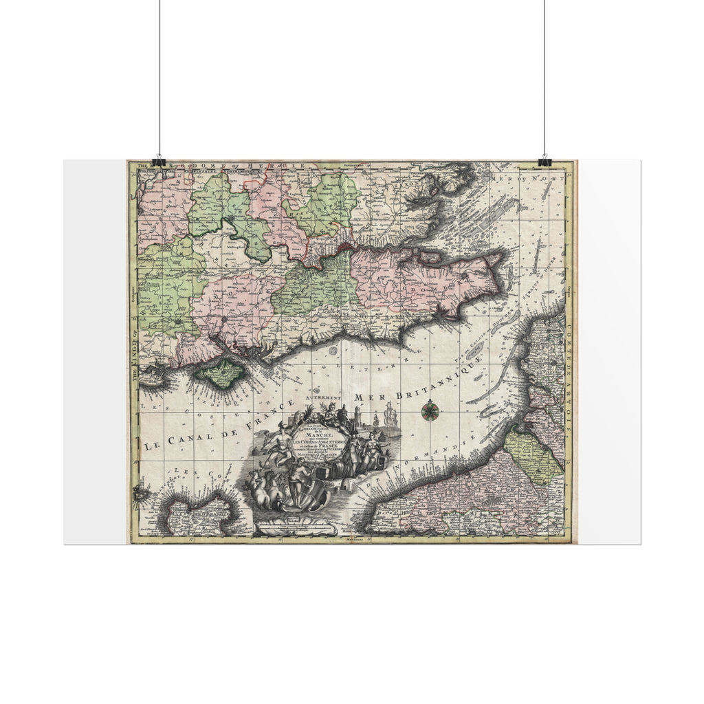 English Channel Historic Map (c. 1730) Rolled Poster | Vintage Map Wall Art