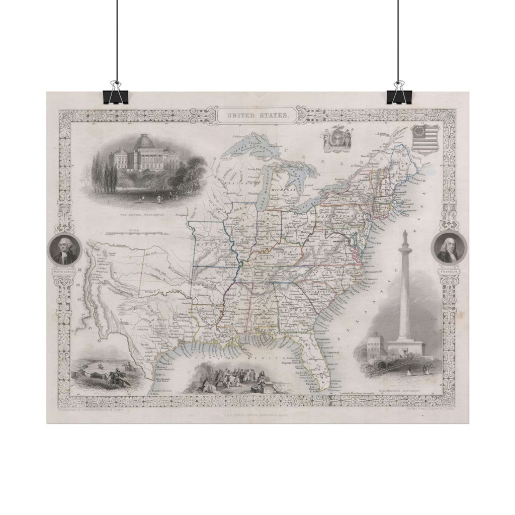 United States of America Historic Map (c. 1850) Rolled Poster | Vintage Map Wall Art