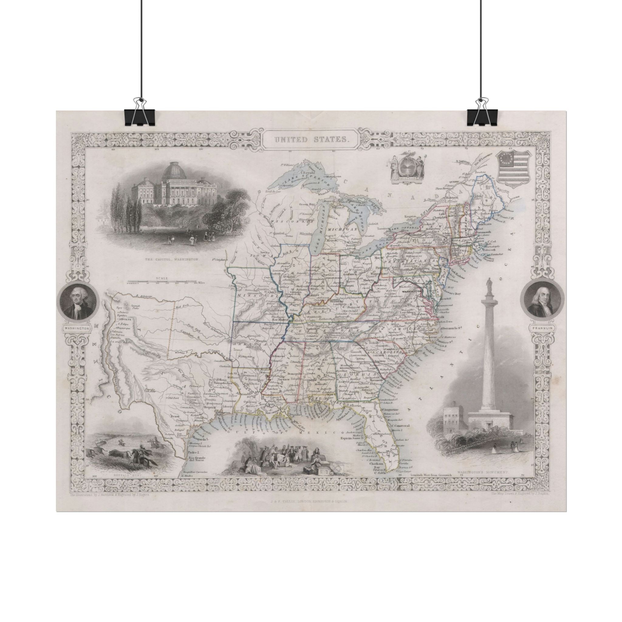 United States of America Historic Map (c. 1850) Rolled Poster | Vintage Map Wall Art