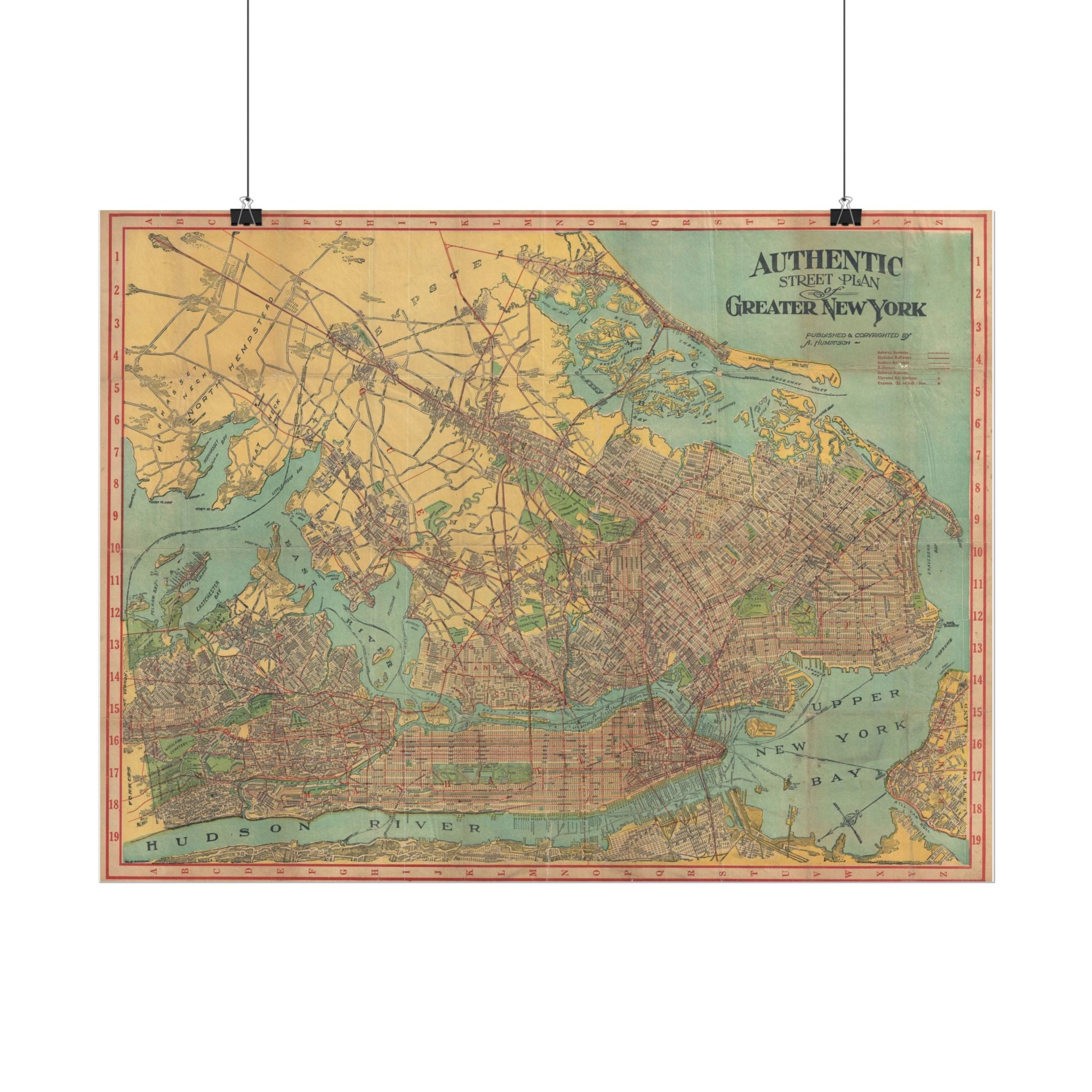 New York City, New York Historic Map (c. 1910) Rolled Poster | Antique City Map Wall Art