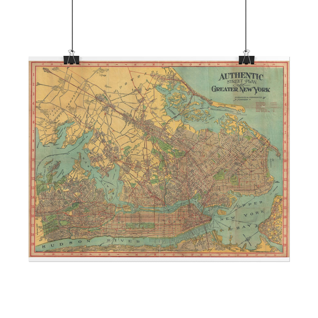 New York City, New York Historic Map (c. 1910) Rolled Poster | Antique City Map Wall Art