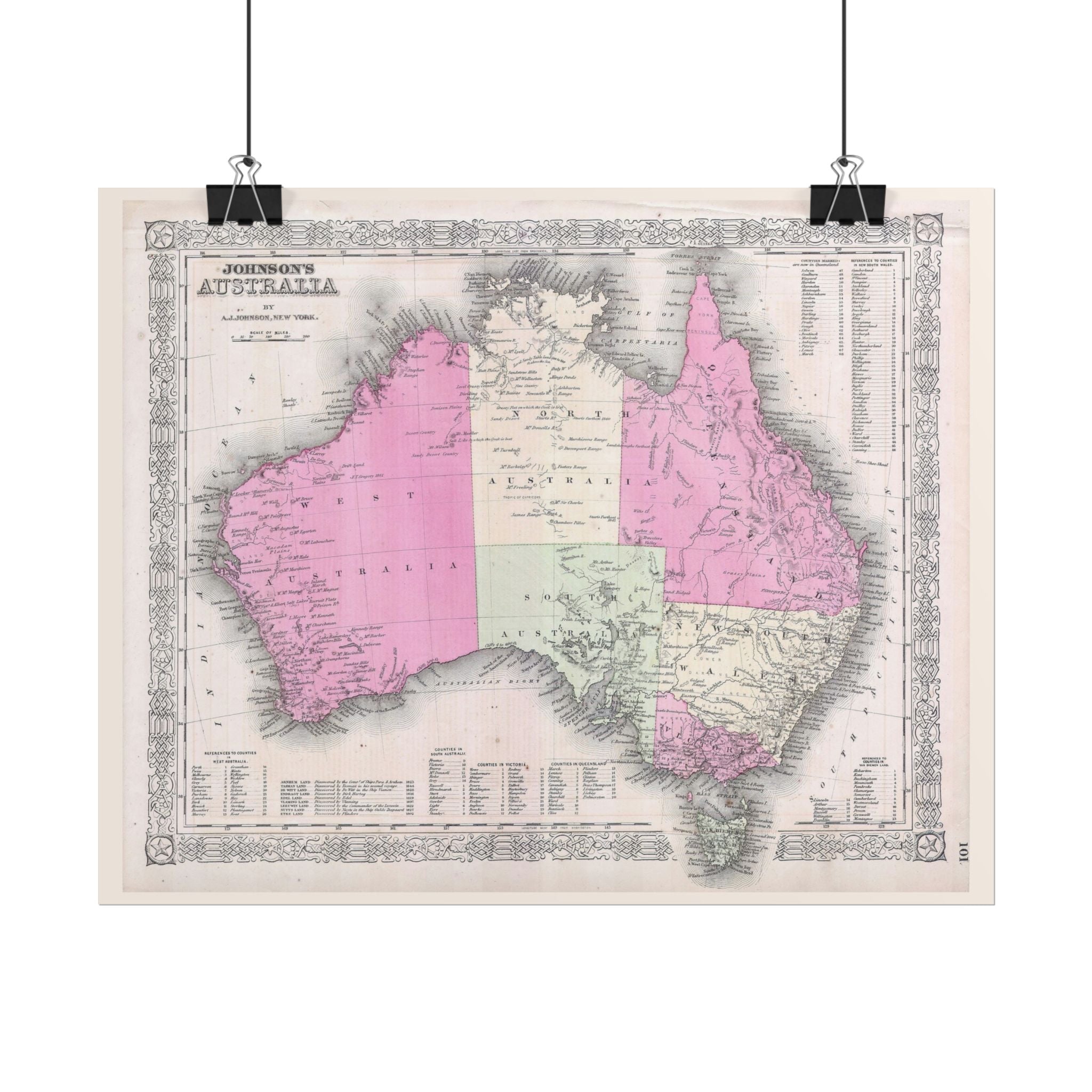 Australia Historic Map (c. 1865) Rolled Poster | Vintage Map Wall Art