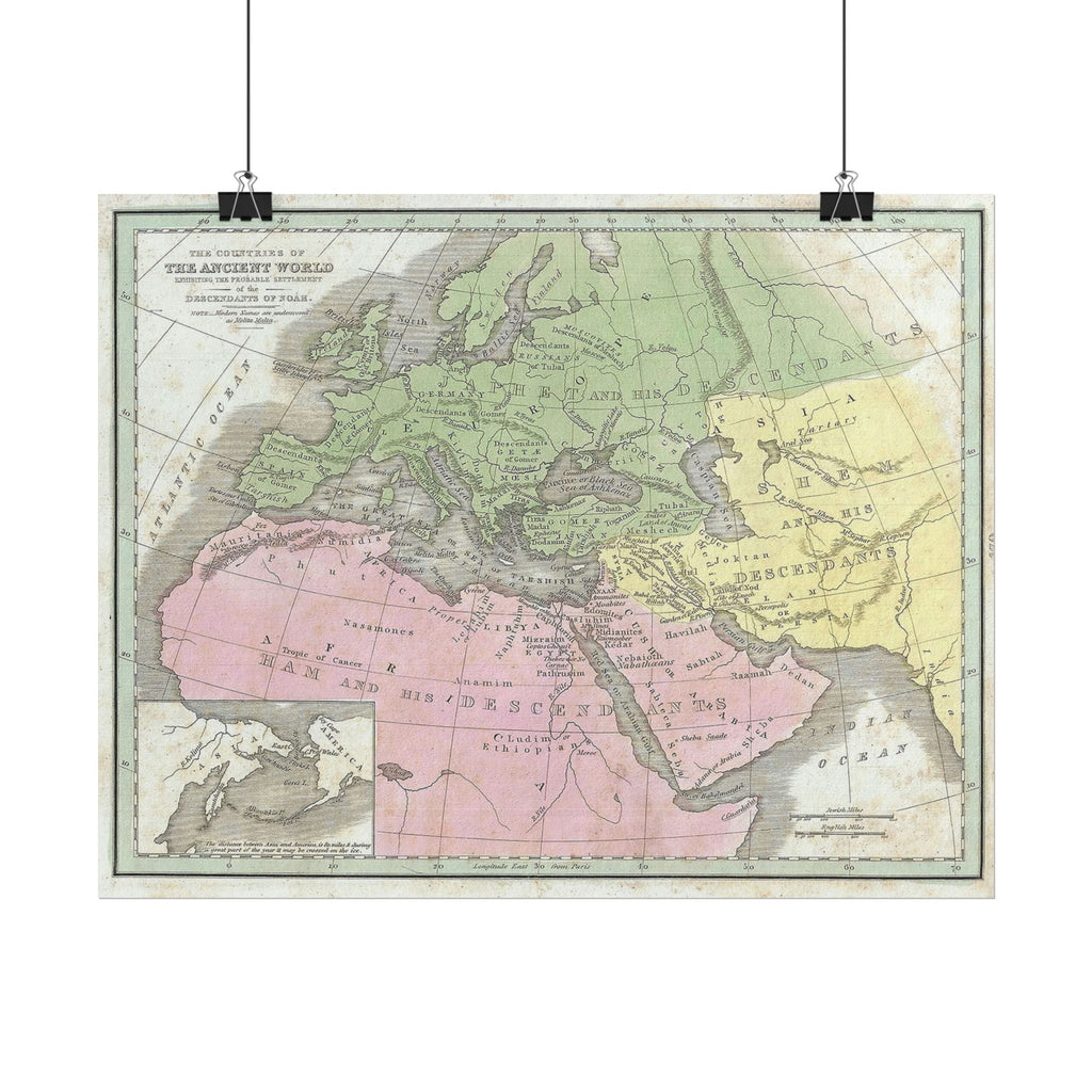 The Ancient World Decendants of Noah Historic Map (c. 1835) Rolled Poster | Antique Map Wall Art