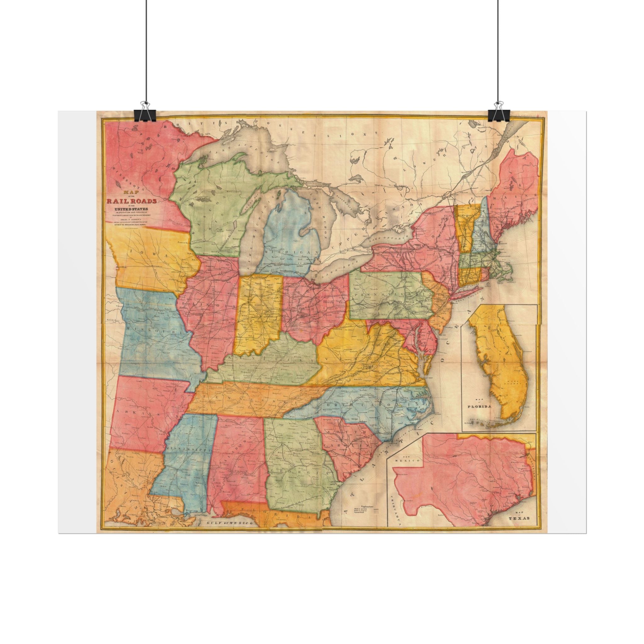 United States of America Historic Map (c. 1852) Rolled Poster | Vintage Map Wall Art